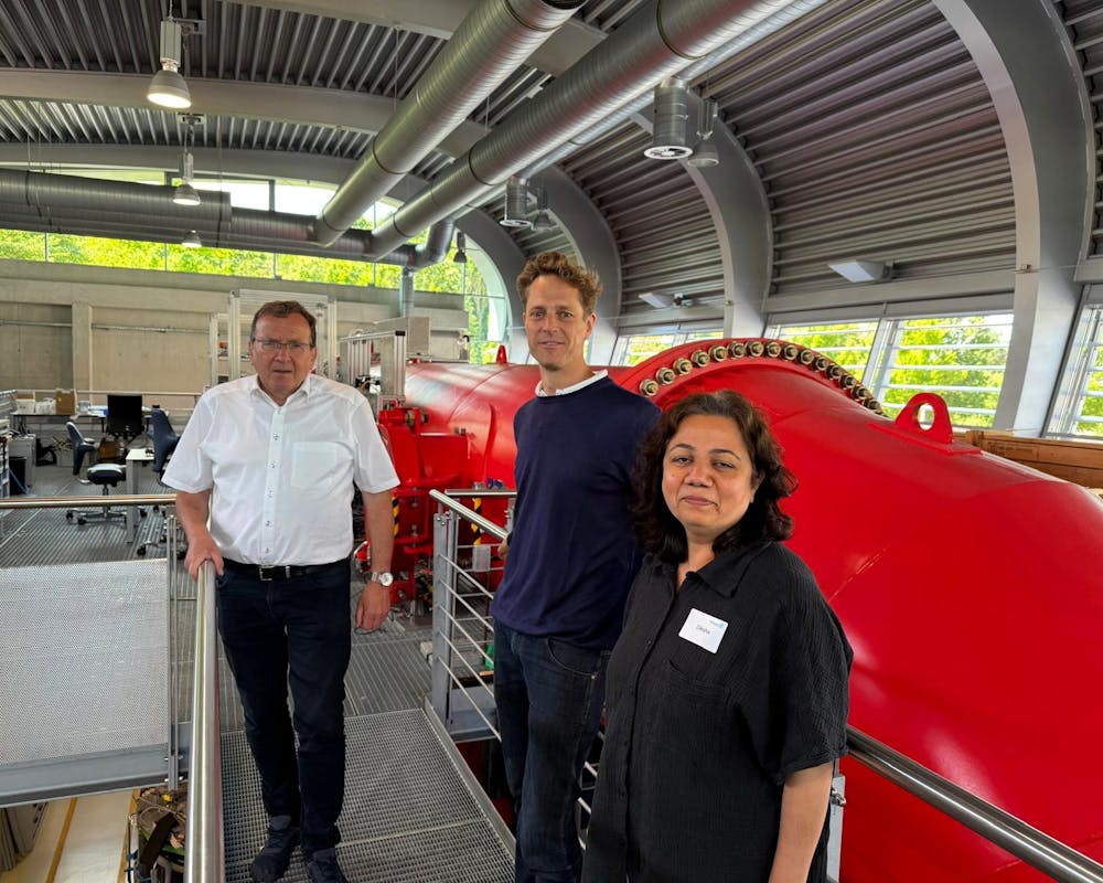 Prof. Dr. Eberhard Bodenschatz, Mentor Andreas Reiser und Start-up Scout und Mentorin Diksha Dani | ©MPF Prof. Dr. Eberhard Bodenschatz, Andreas Reiser und Diksha Dani