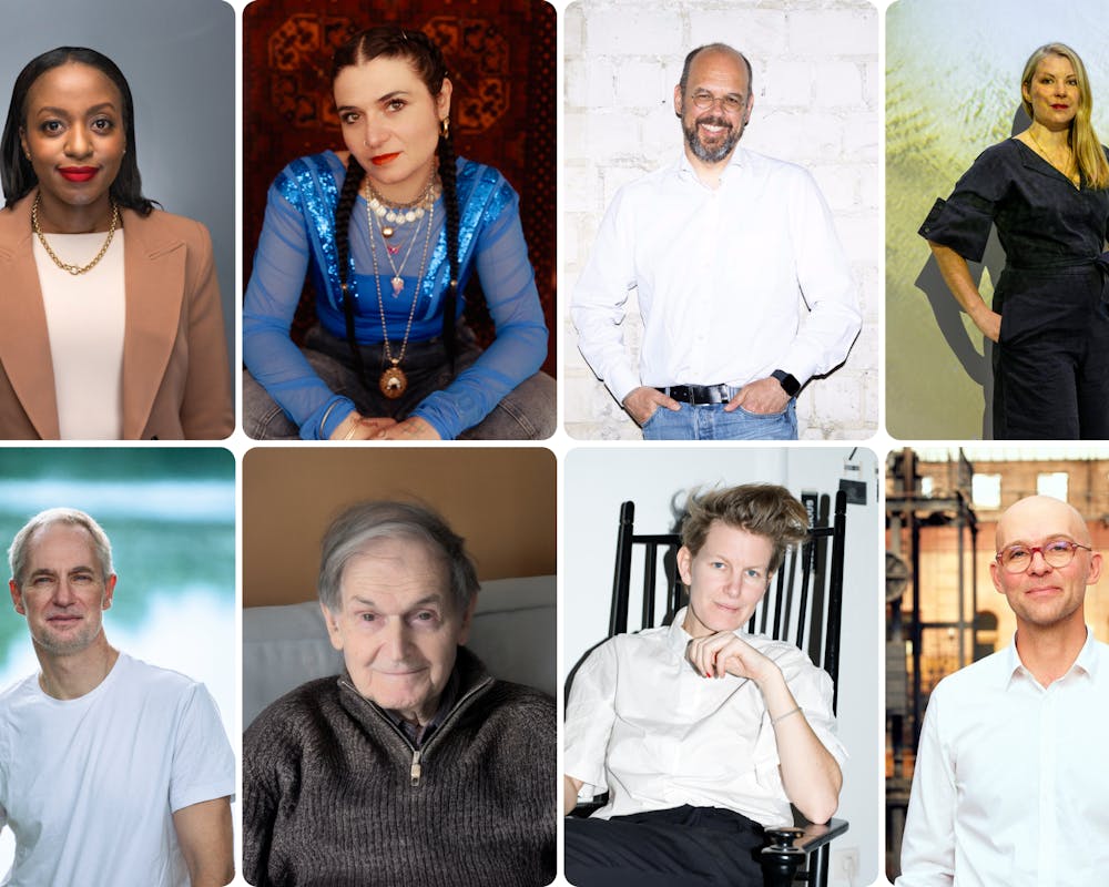 Sensing Quantum-Symposium, 2025. v.l.n.r. (obere Reihe): Shamira Ahmed, Nelly Ben Hayoun-Stépanian, Tommaso Calarco, Libby Heaney; v.l.n.r. (untere Reihe): Michael Lebert, Roger Penrose, Laure Prouvost, Tobias Rees. | ©LAS Art Foundation mit freundlicher Genehmigung der Sprecher*innen Sensing Quantum-Symposium, 2025. v.l.n.r. (obere Reihe): Shamira Ahmed, Nelly Ben Hayoun-Stépanian, Tommaso Calarco, Libby Heaney; v.l.n.r. (untere Reihe): Michael Lebert, Roger Penrose, Laure Prouvost, Tobias Rees.