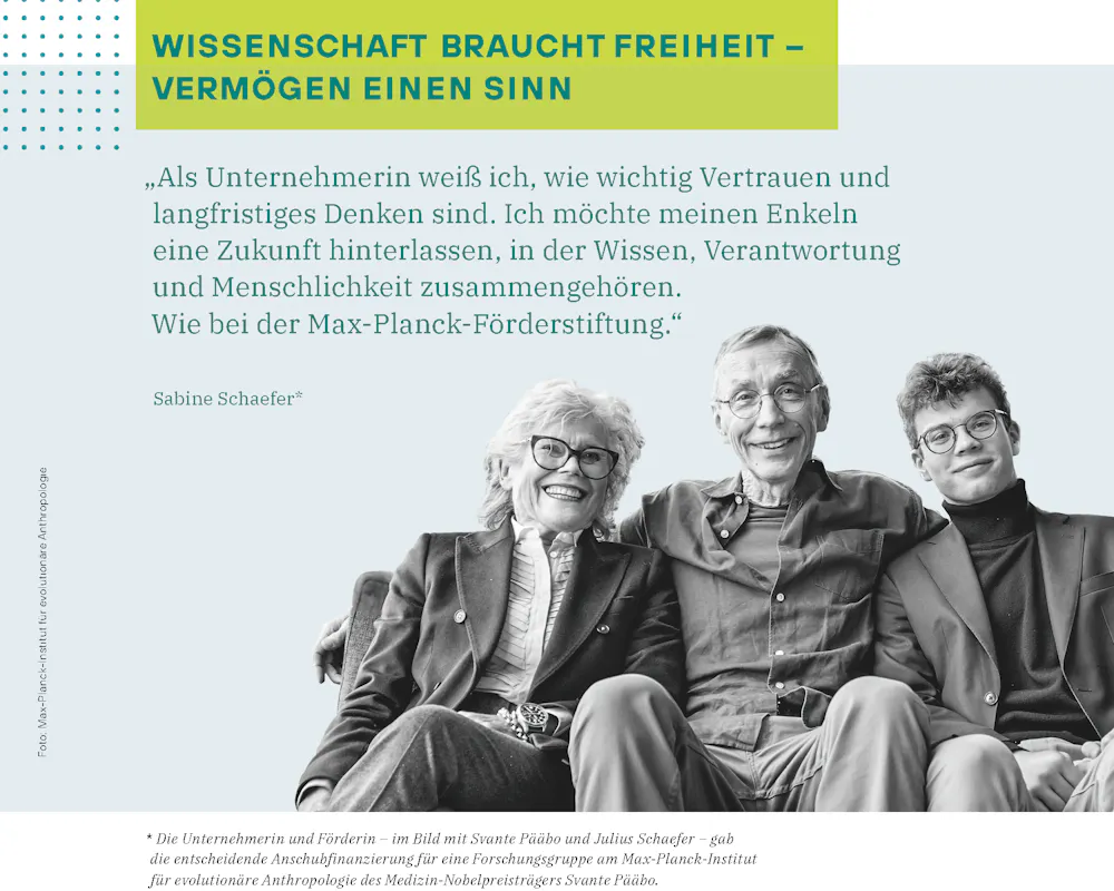 Sabine Schaefer | ©MPI für evolutionäre Anthropologie Anzeige in MAX PLANCK Forschung, Sabine Schaefer, Svante Pääbo, Julius