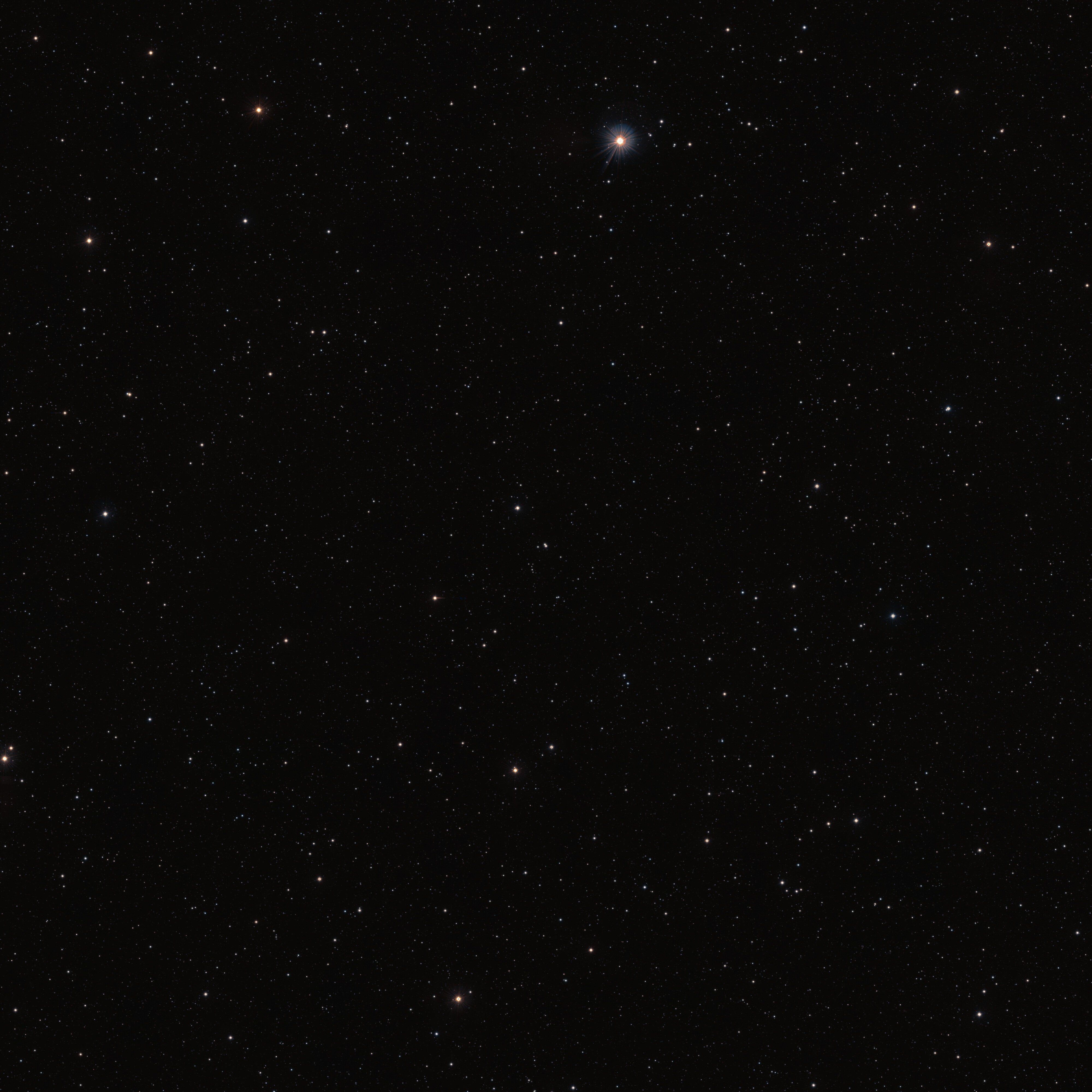 Dieses Bild, aufgenommen mit dem VISTA-Teleskop (Visible and Infrared Survey Telescope for Astronomy) der ESO, zeigt den Bereich des Himmels um den jungen Stern WISPIT 2, der hier in der Bildmitte zu sehen ist.