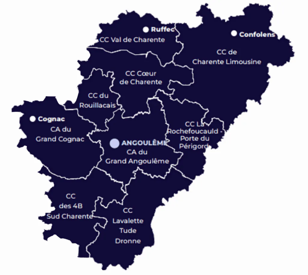 Carte de la charente et de Cognac