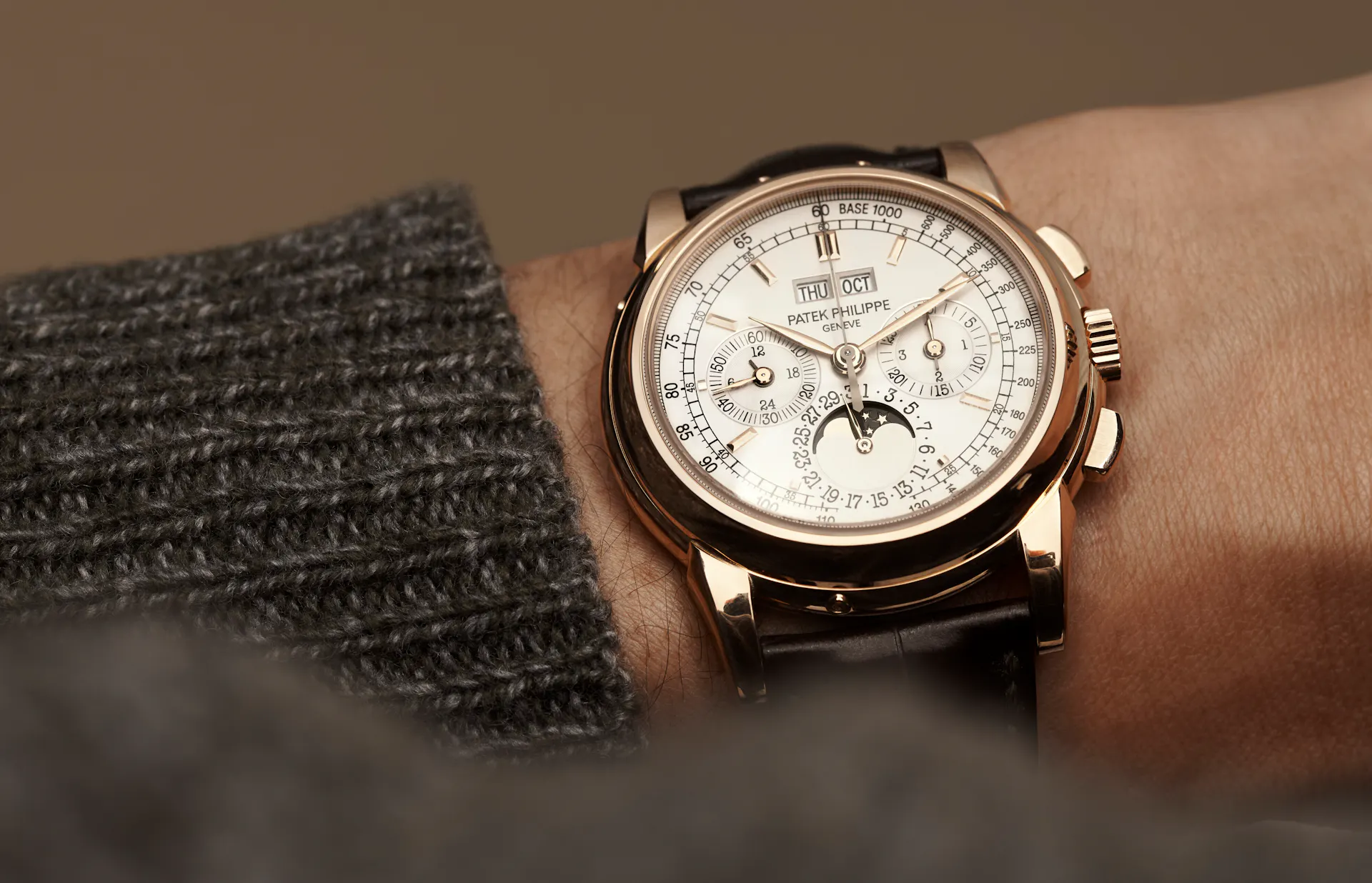 PATEK PHILIPPE, A VERY RARE AND COVETED 18K PINK GOLD PERPETUAL CALENDAR CHRONOGRAPH WRISTWATCH WITH MOON PHASES, 24 HOUR AND LEAP YEAR INDICATION_© Christie’s Images Limited