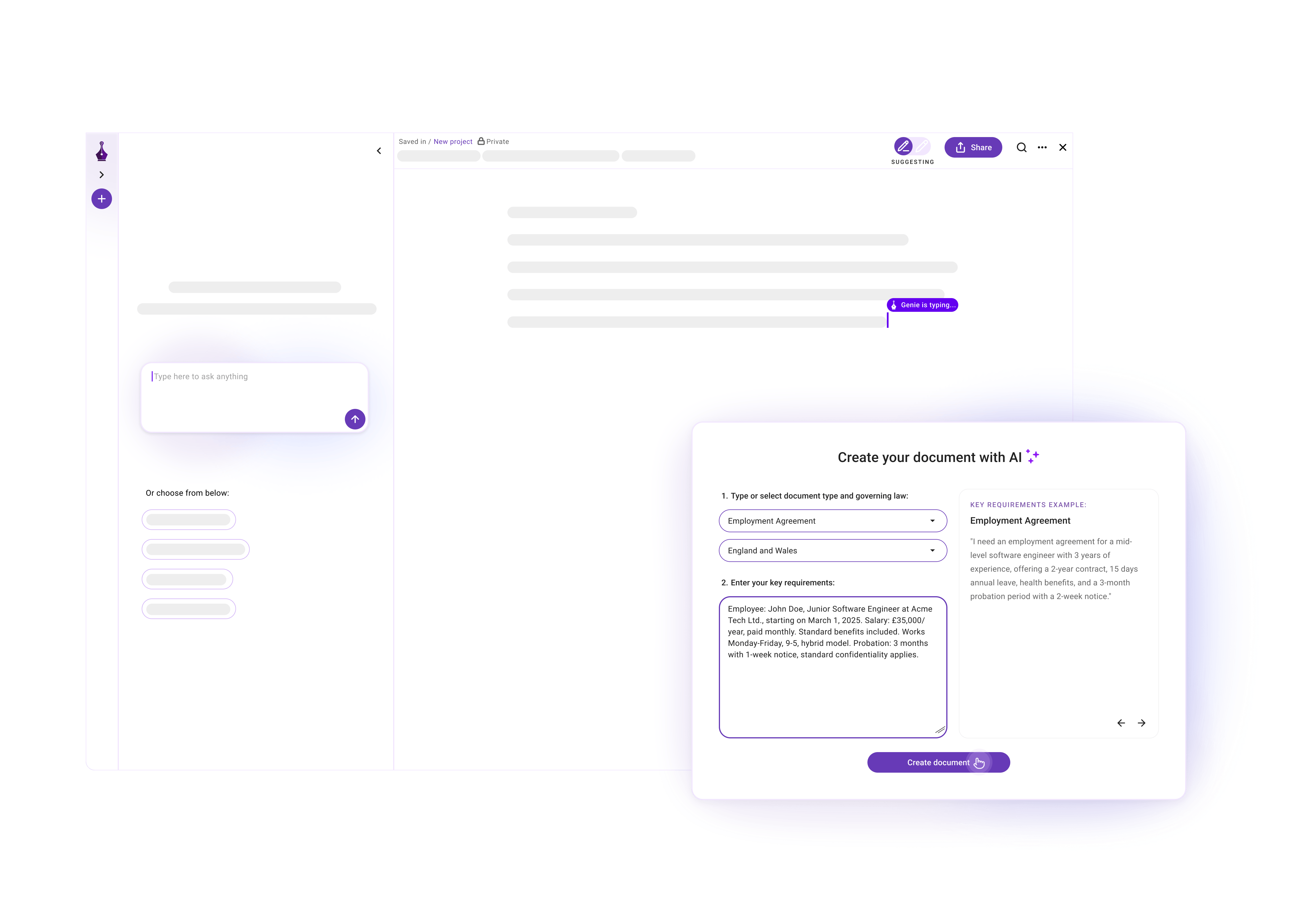Designing a guided AI document creation flow