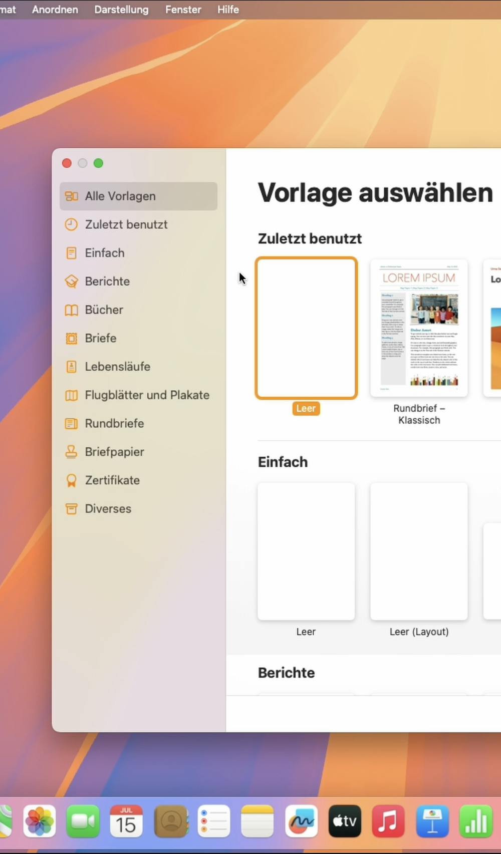Pages Grundlagen Leeres Dokument erstellen