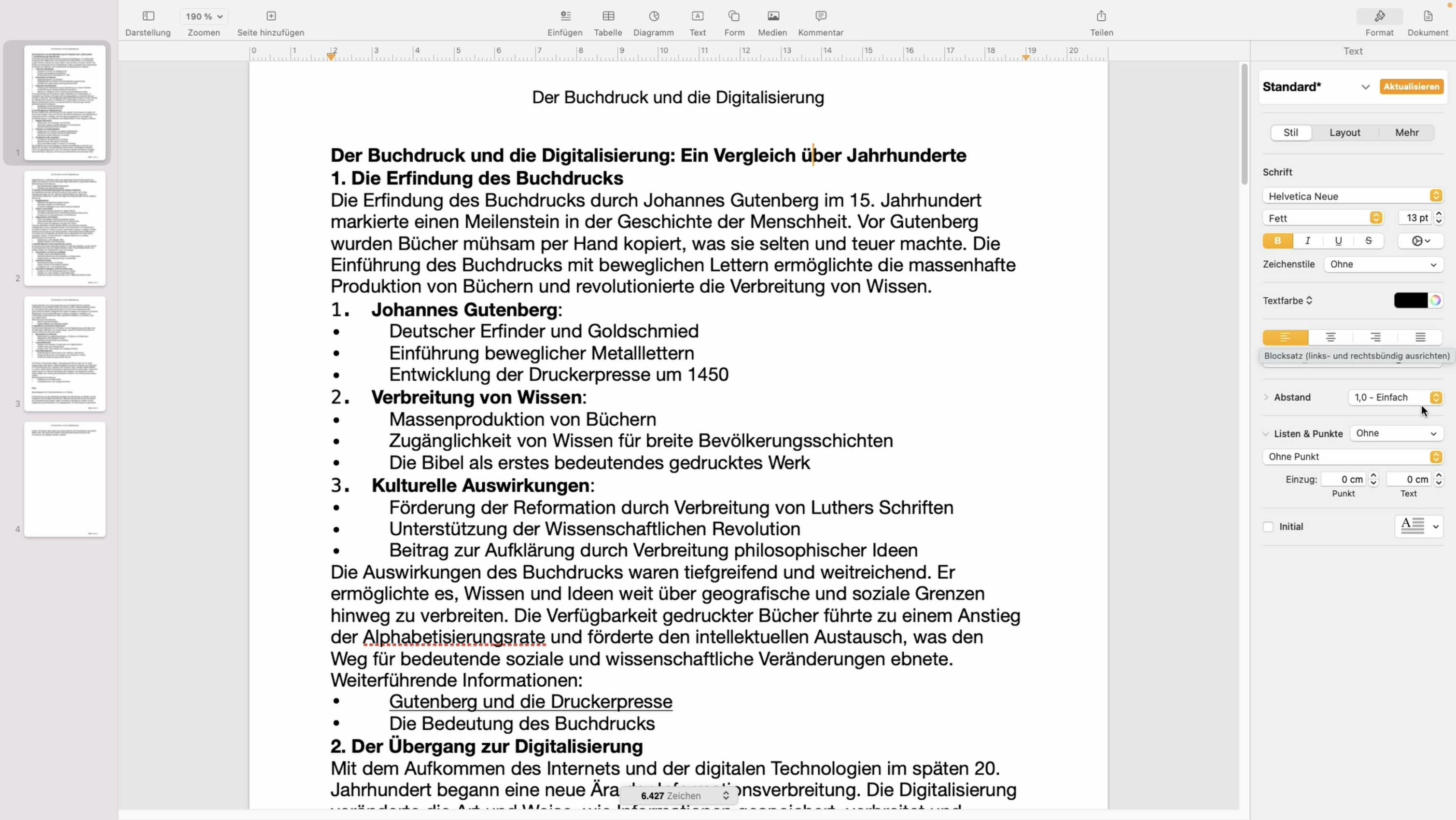 Pages Grundlagen Testformatierungsoptionen