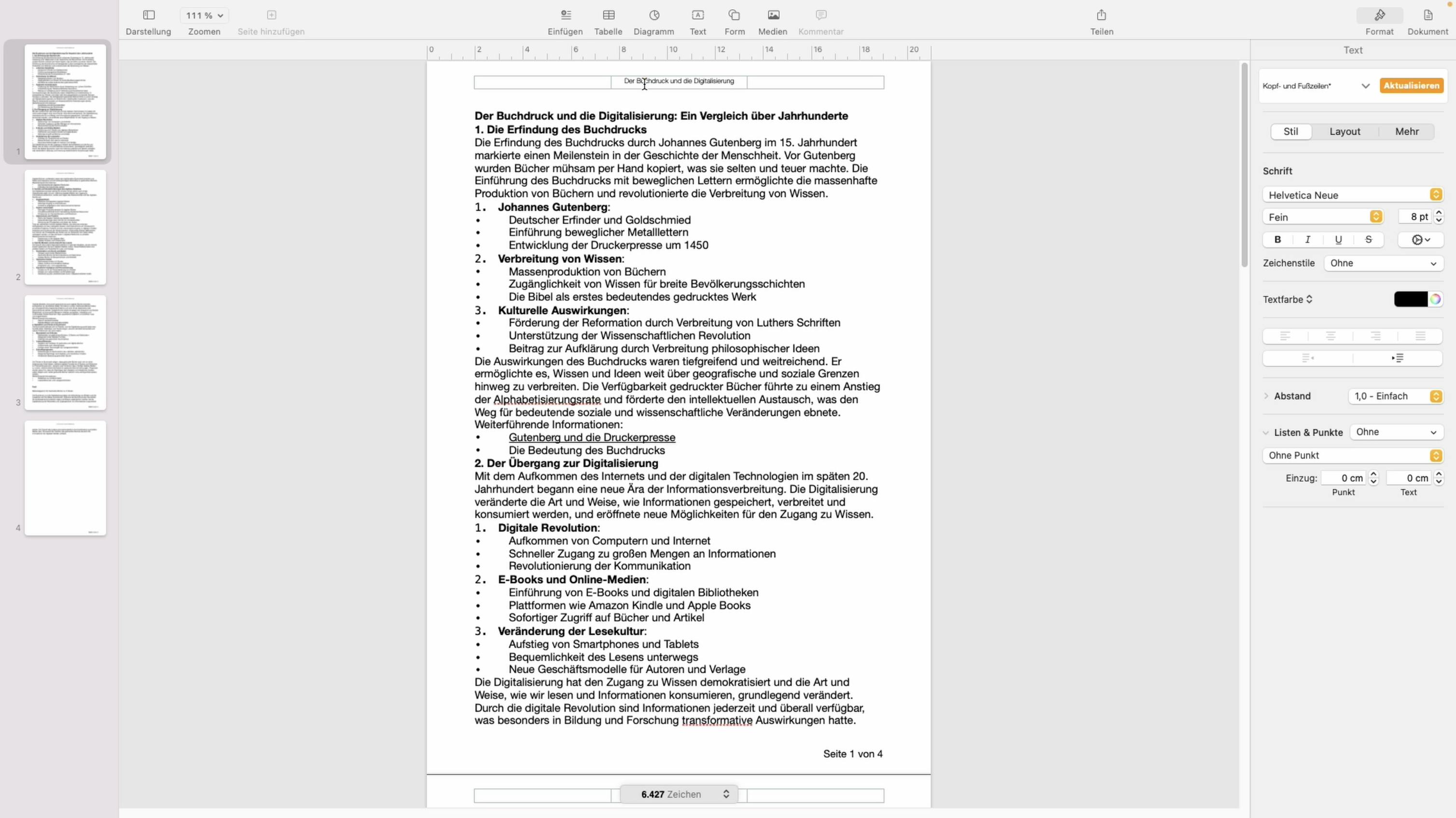 Pages Grundlagen Kopf- und Fußzeile