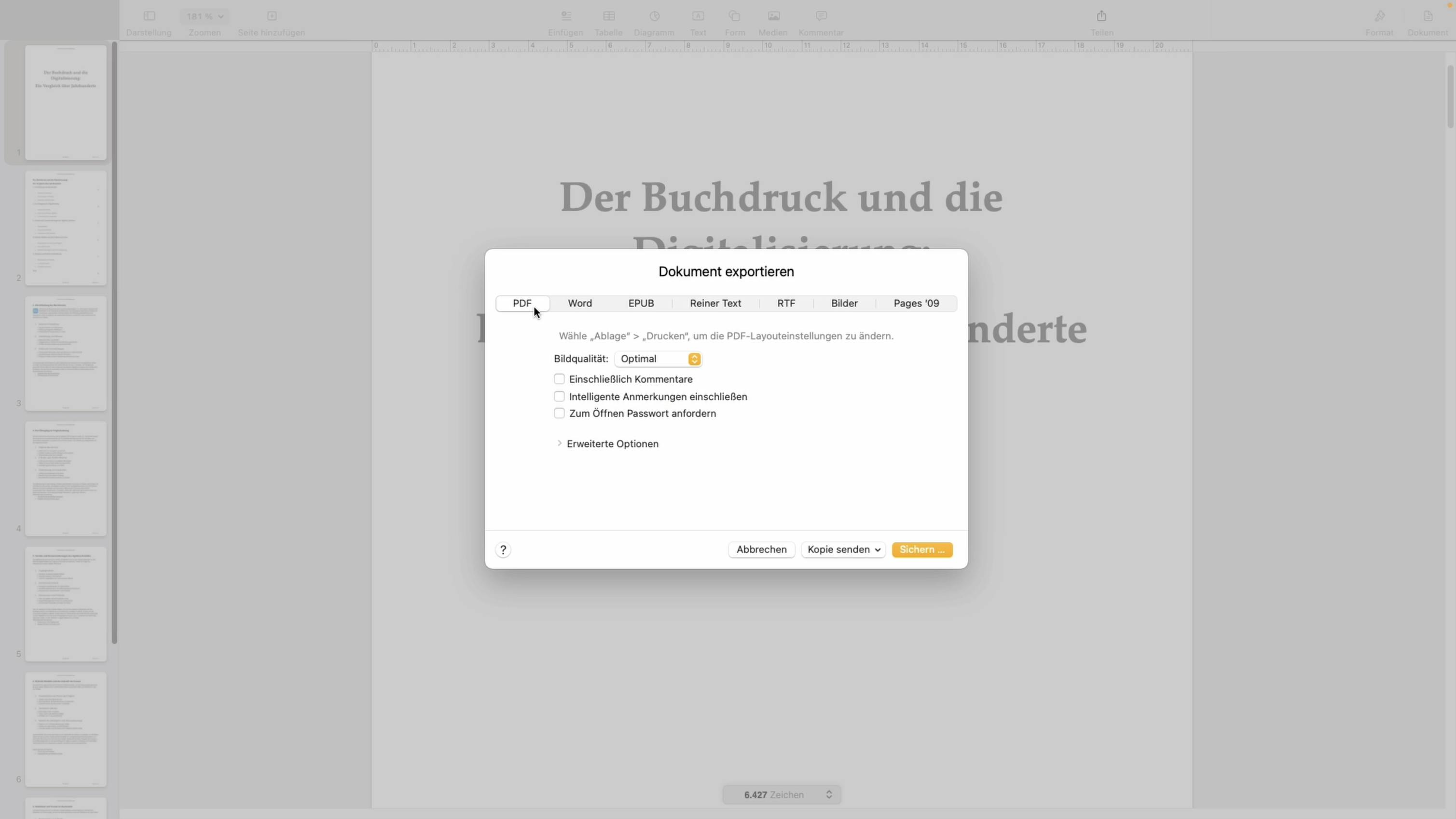 Pages Grundlagen Speichern und versenden