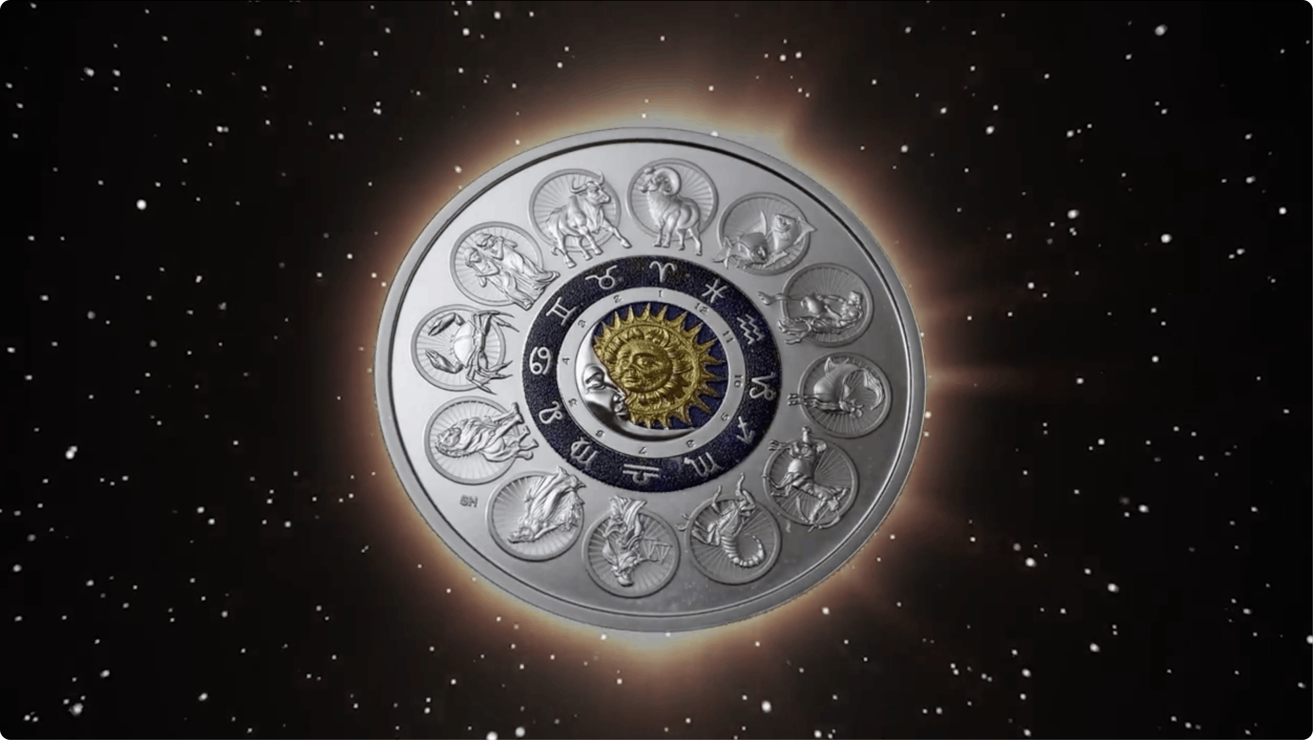 Canadian coin imprinted with astrological signs.