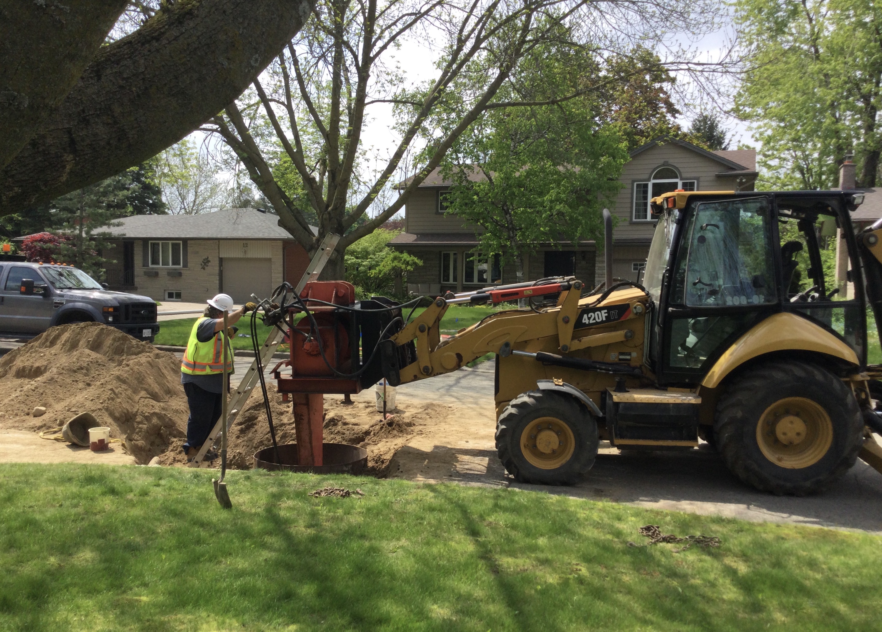 Working on pipe burst with truck