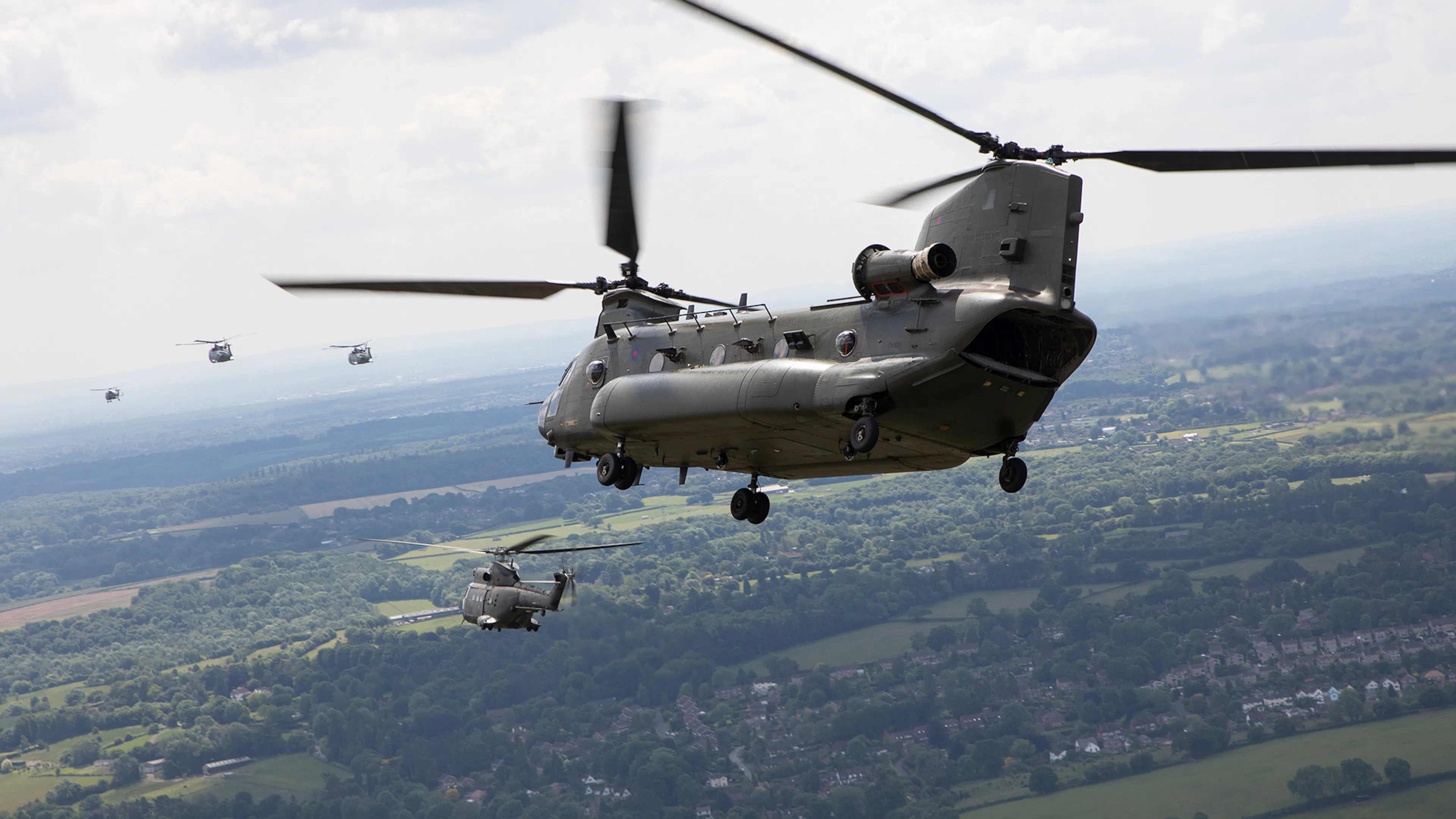 A helicopter in the sky.