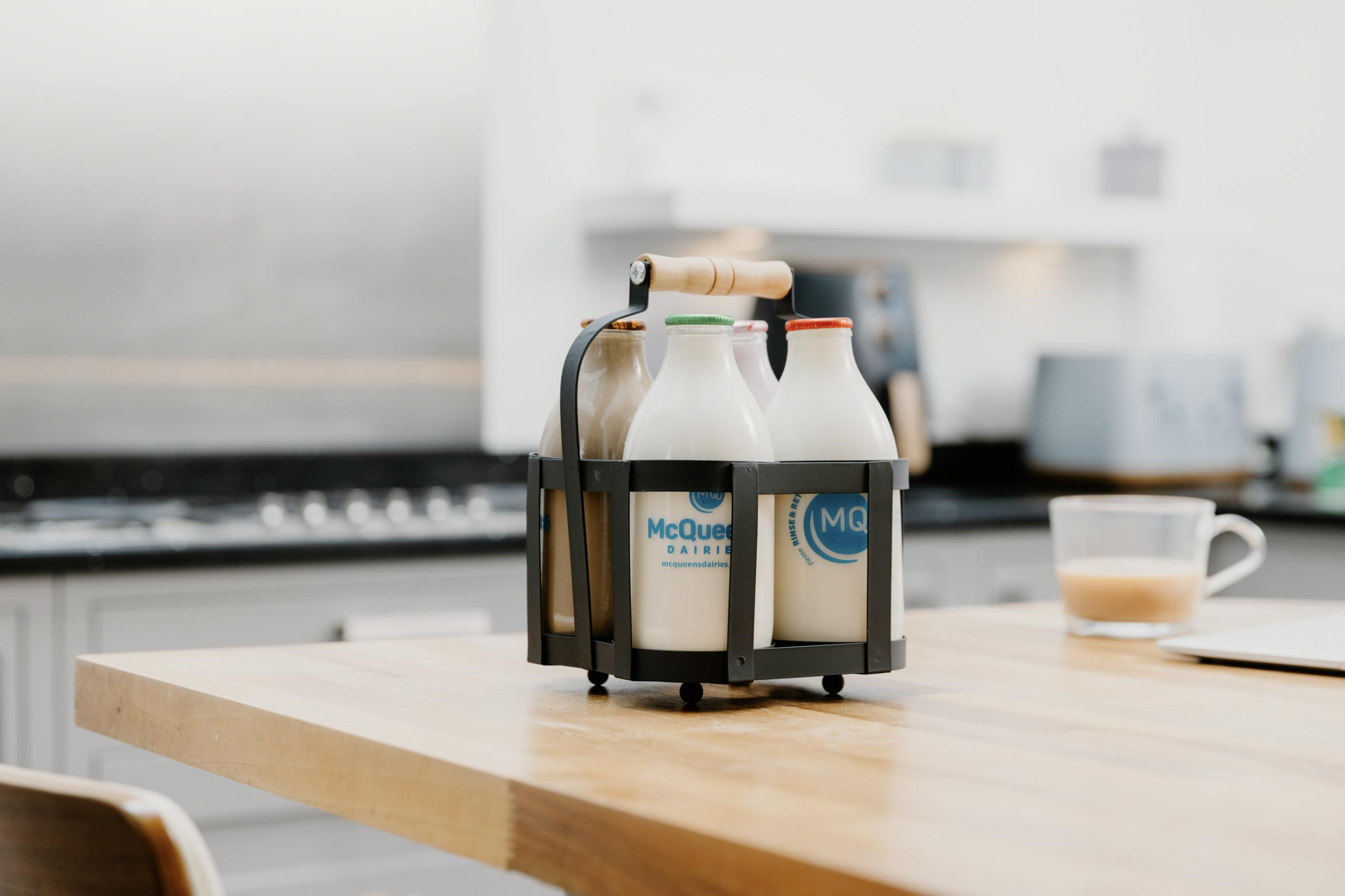 Holder containing McQueens milk