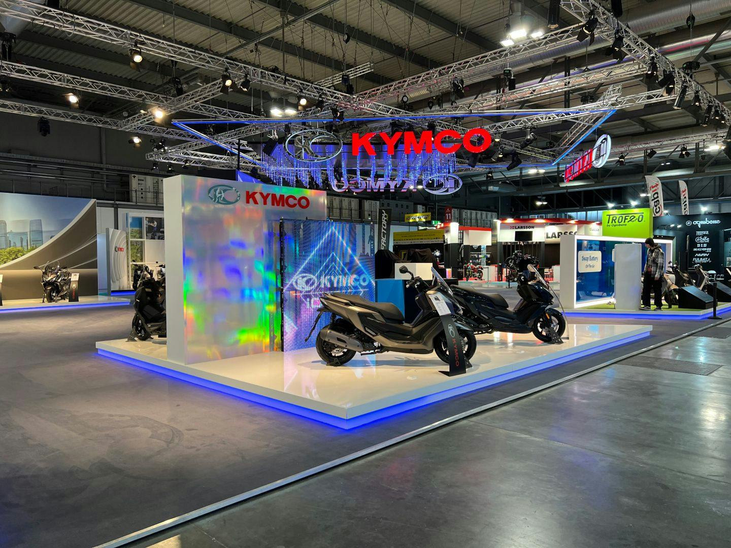Kymco exhibition booth for the EICMA expo in Milan 2023.