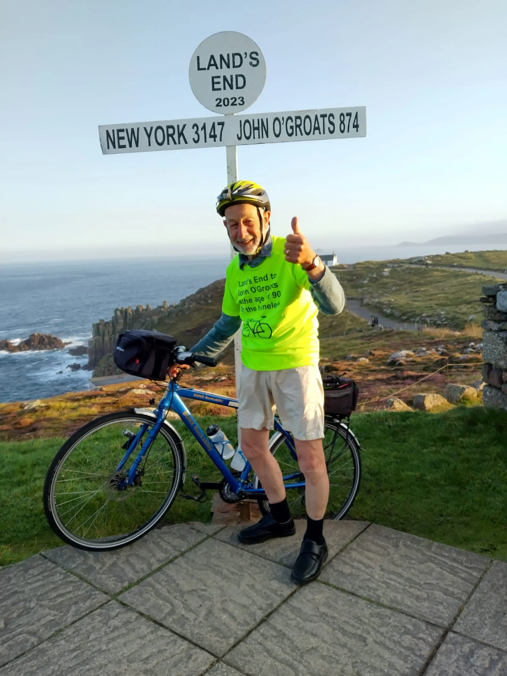Peter Langford on his bike at the start of the route