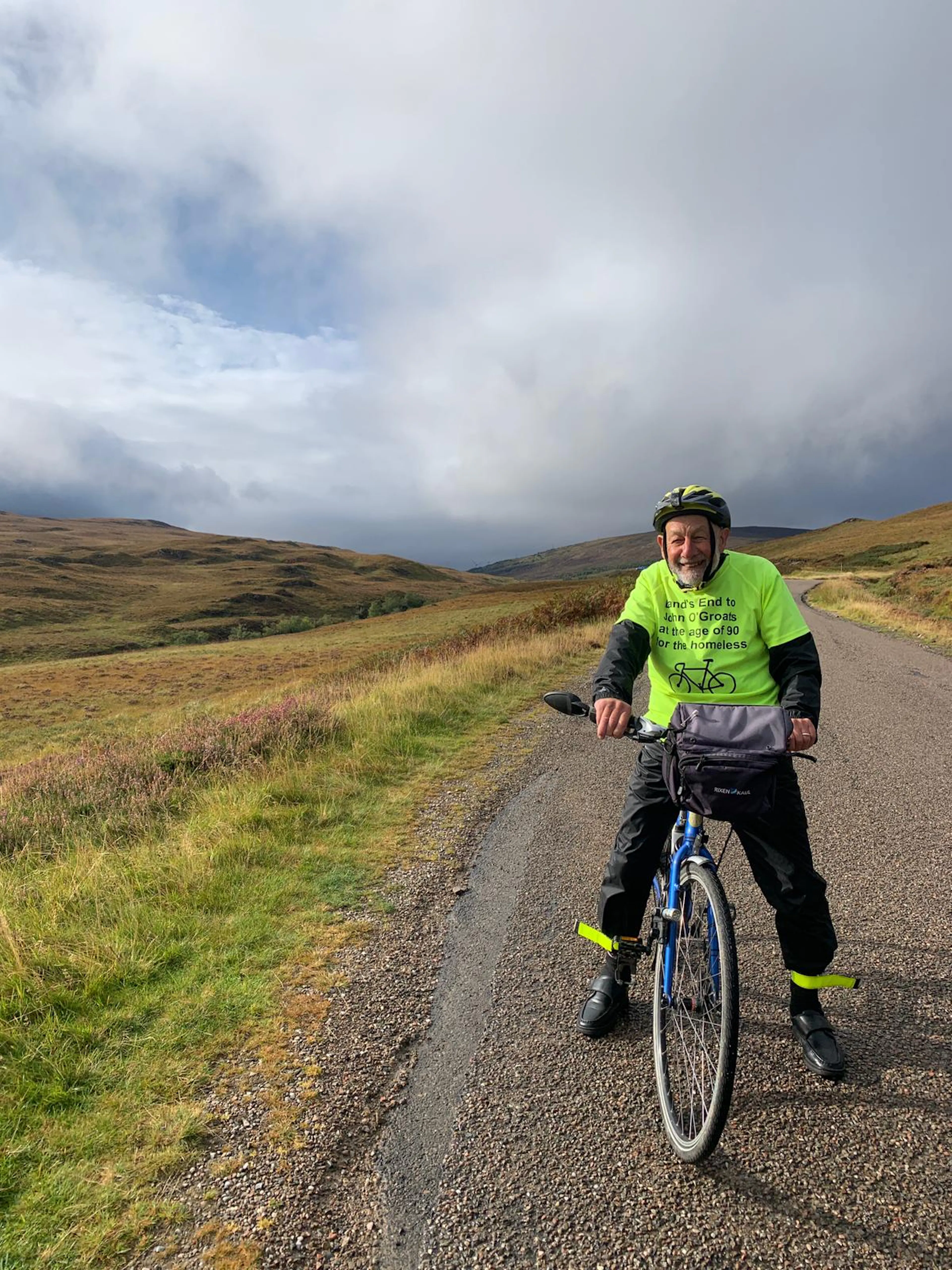 Peter Langford on his bike in the Scottish moors