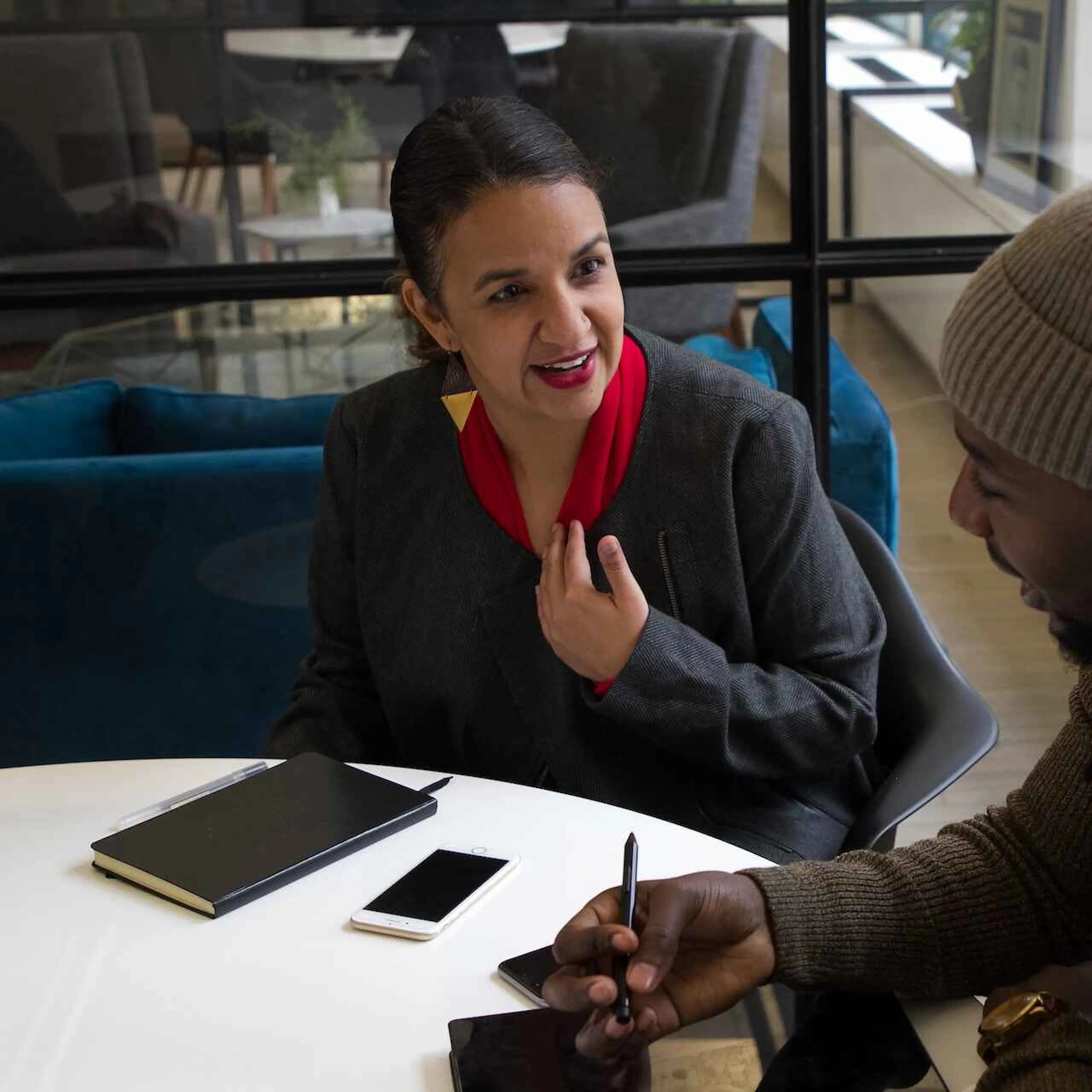 Business people at a table having a conversation