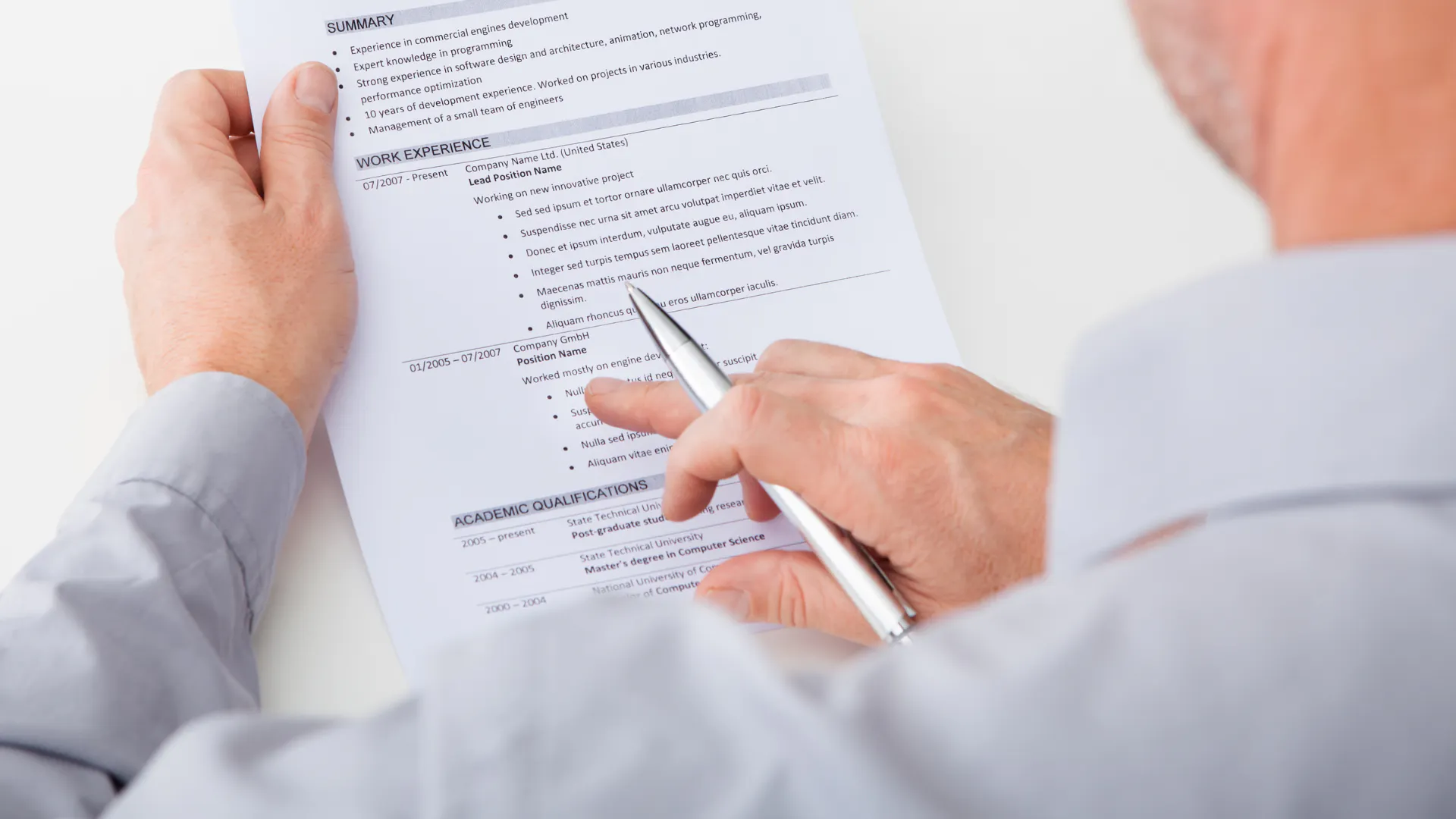 Looking over a shoulder at a CV