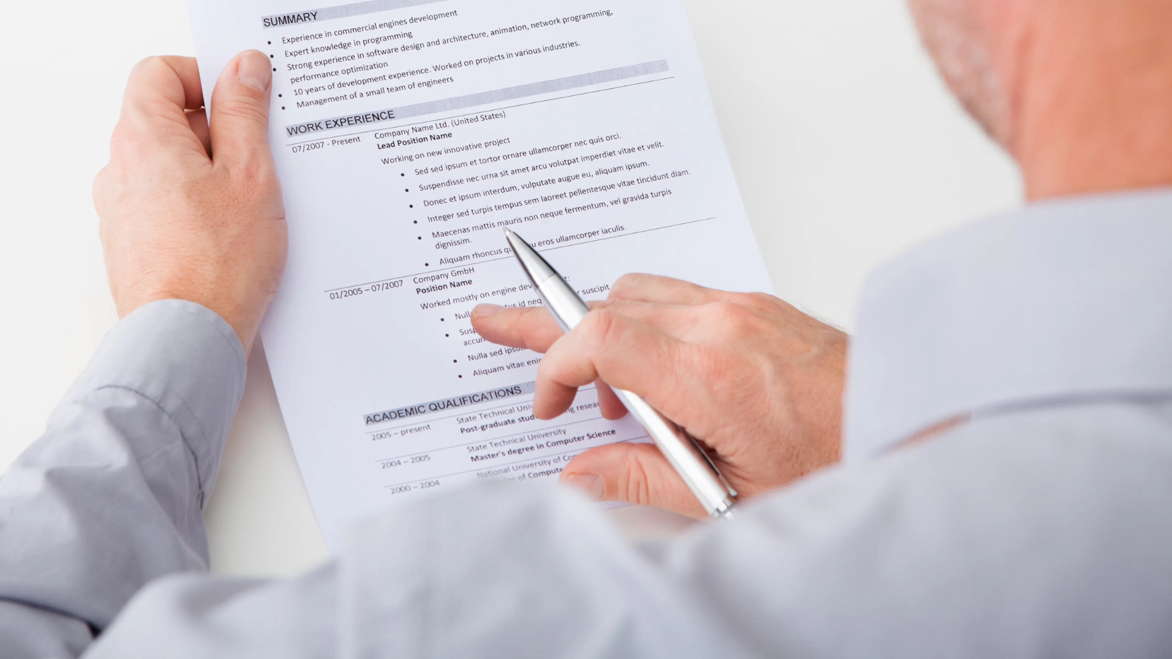 Looking over a shoulder at a CV