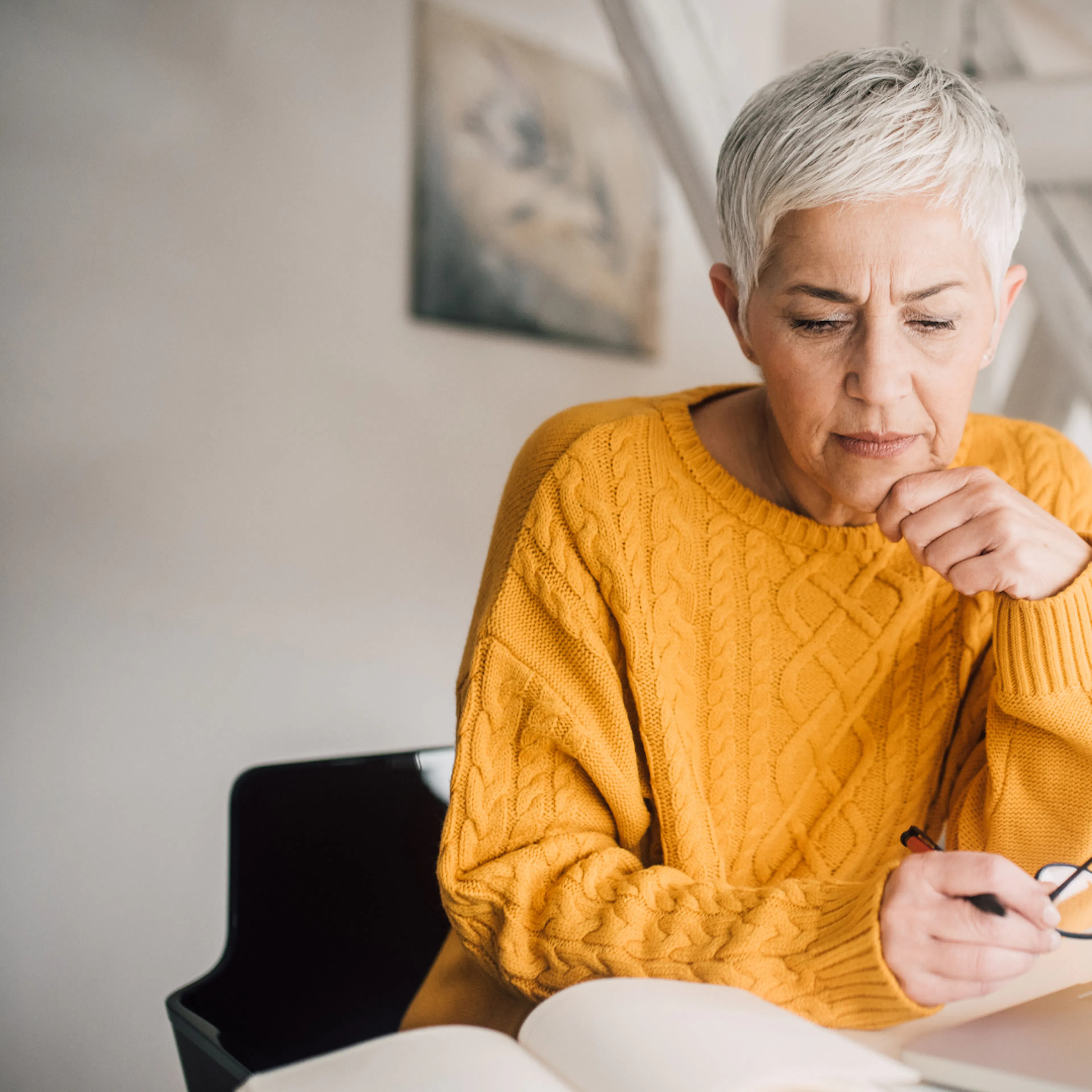 Older female working from home office