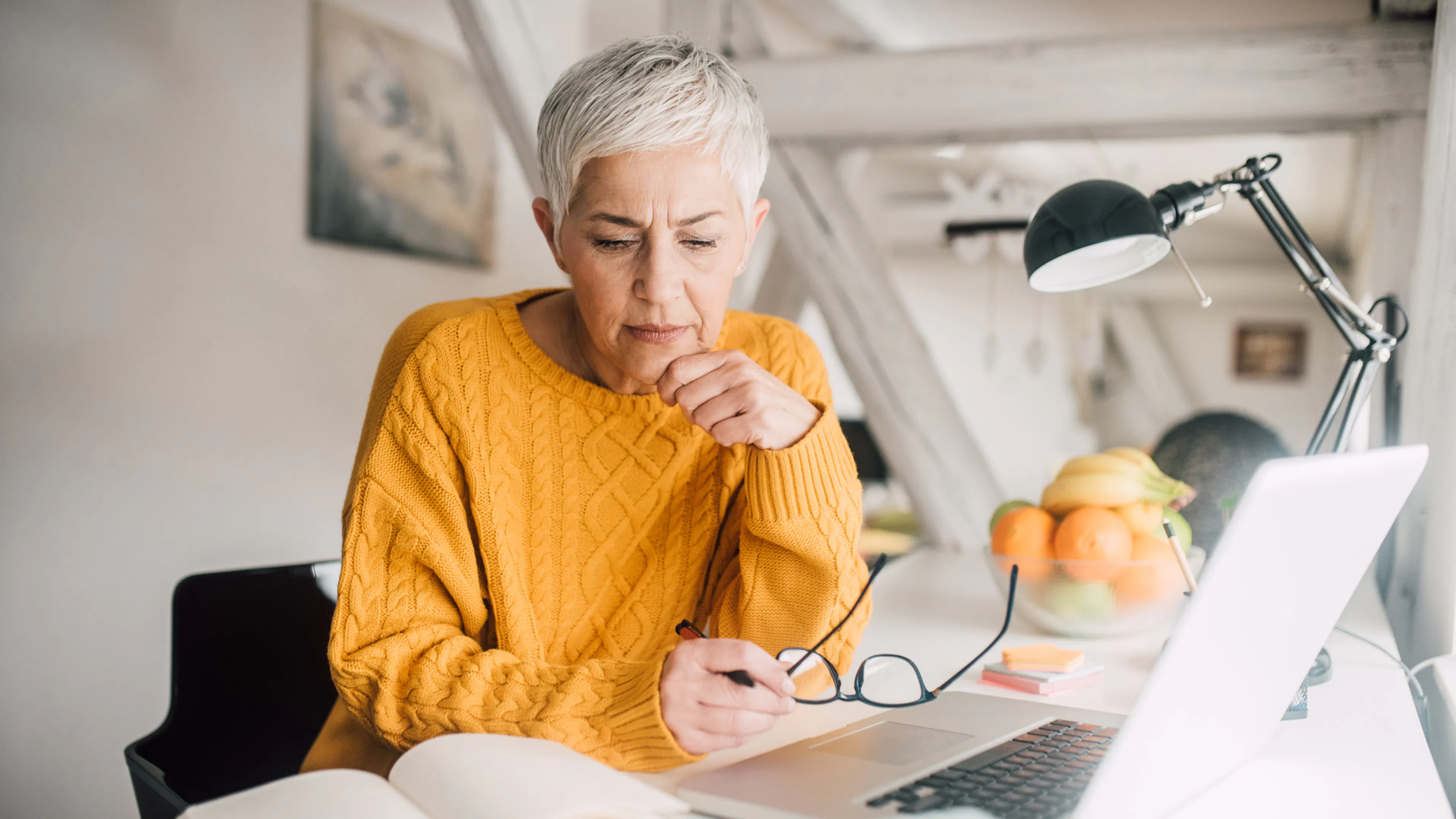 Older female working from home office