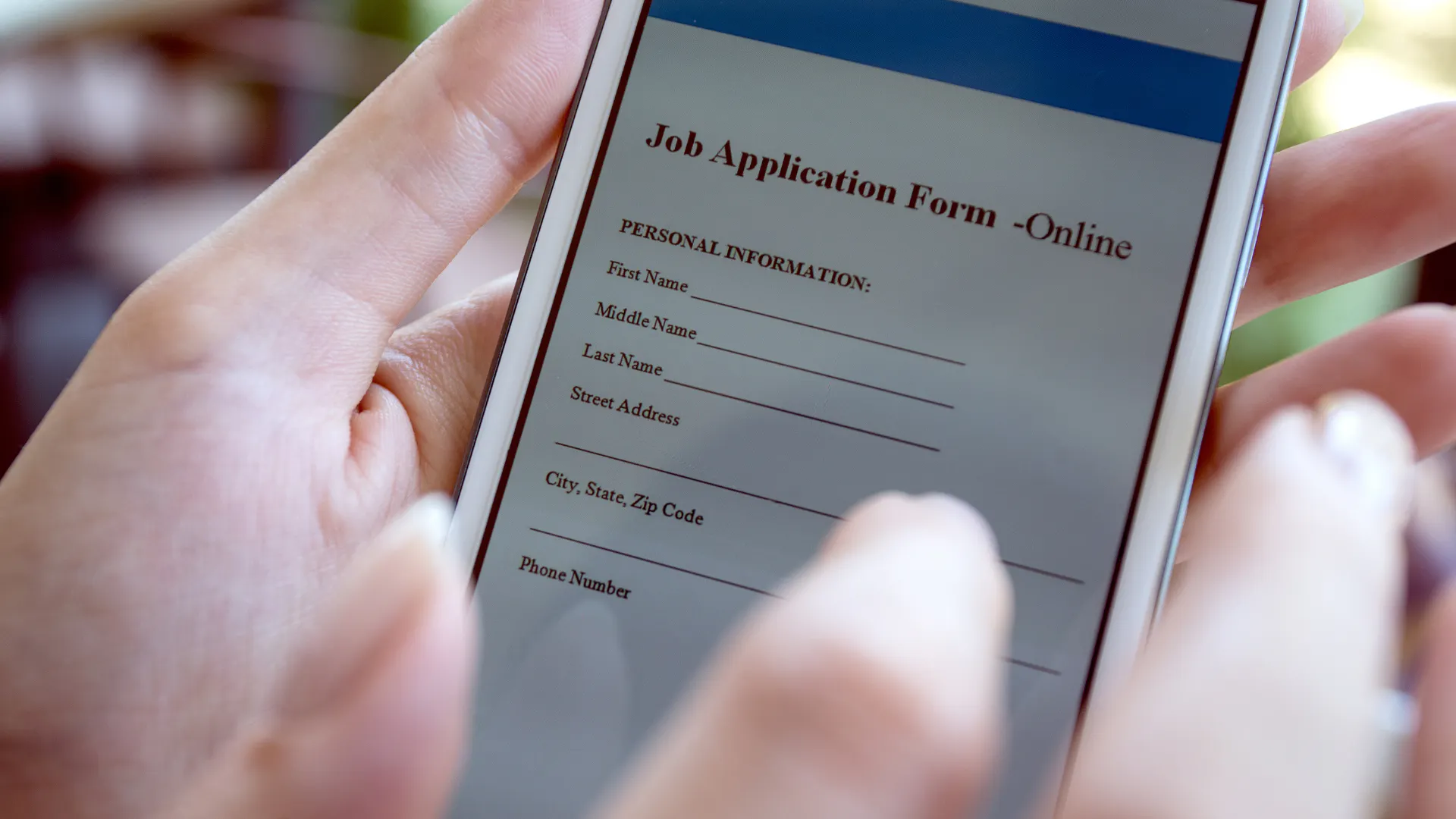 Online Job application form being viewed on a phone