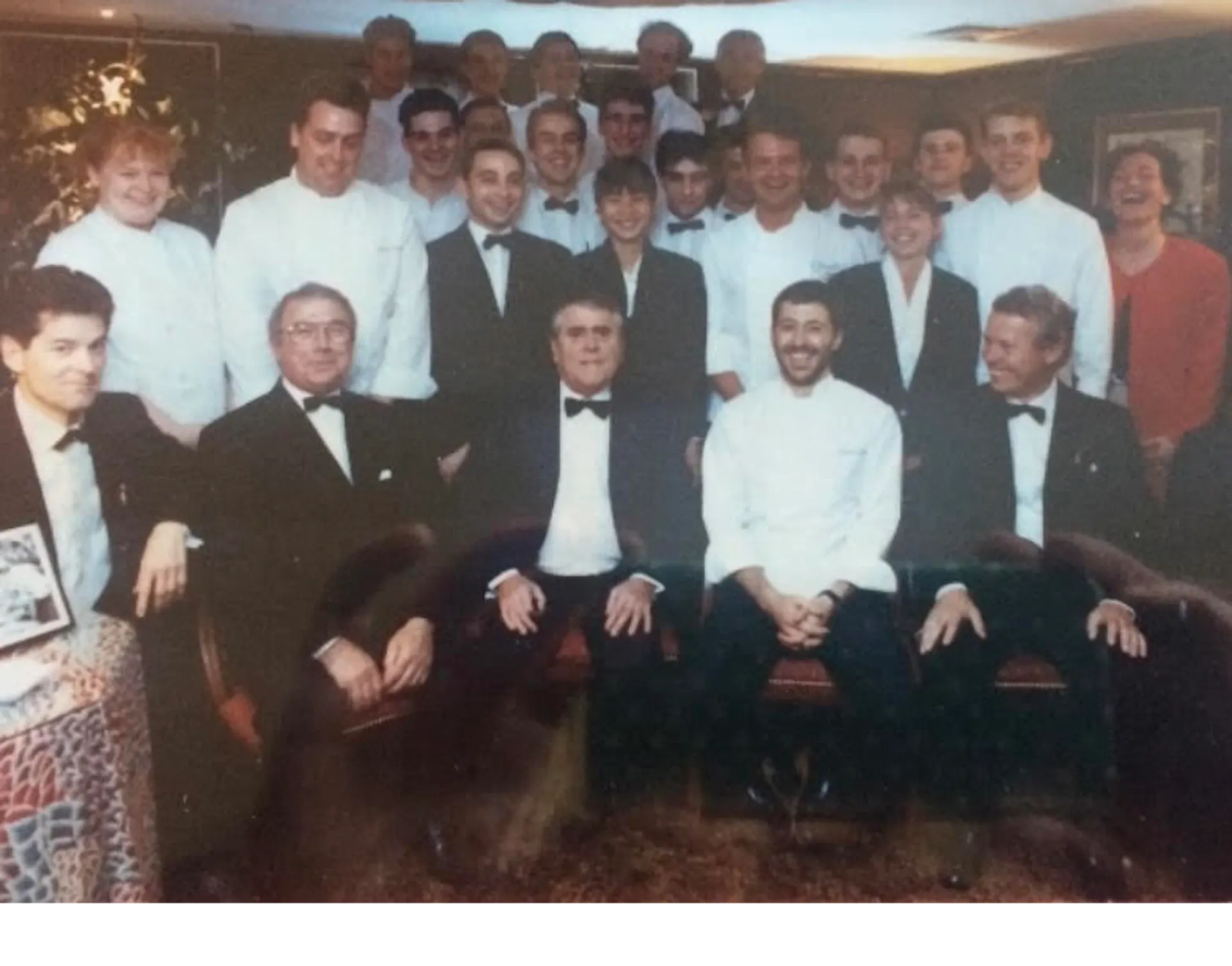 Team picture of Louise at Le Gavroche the first time around, featuring founder Albert Roux