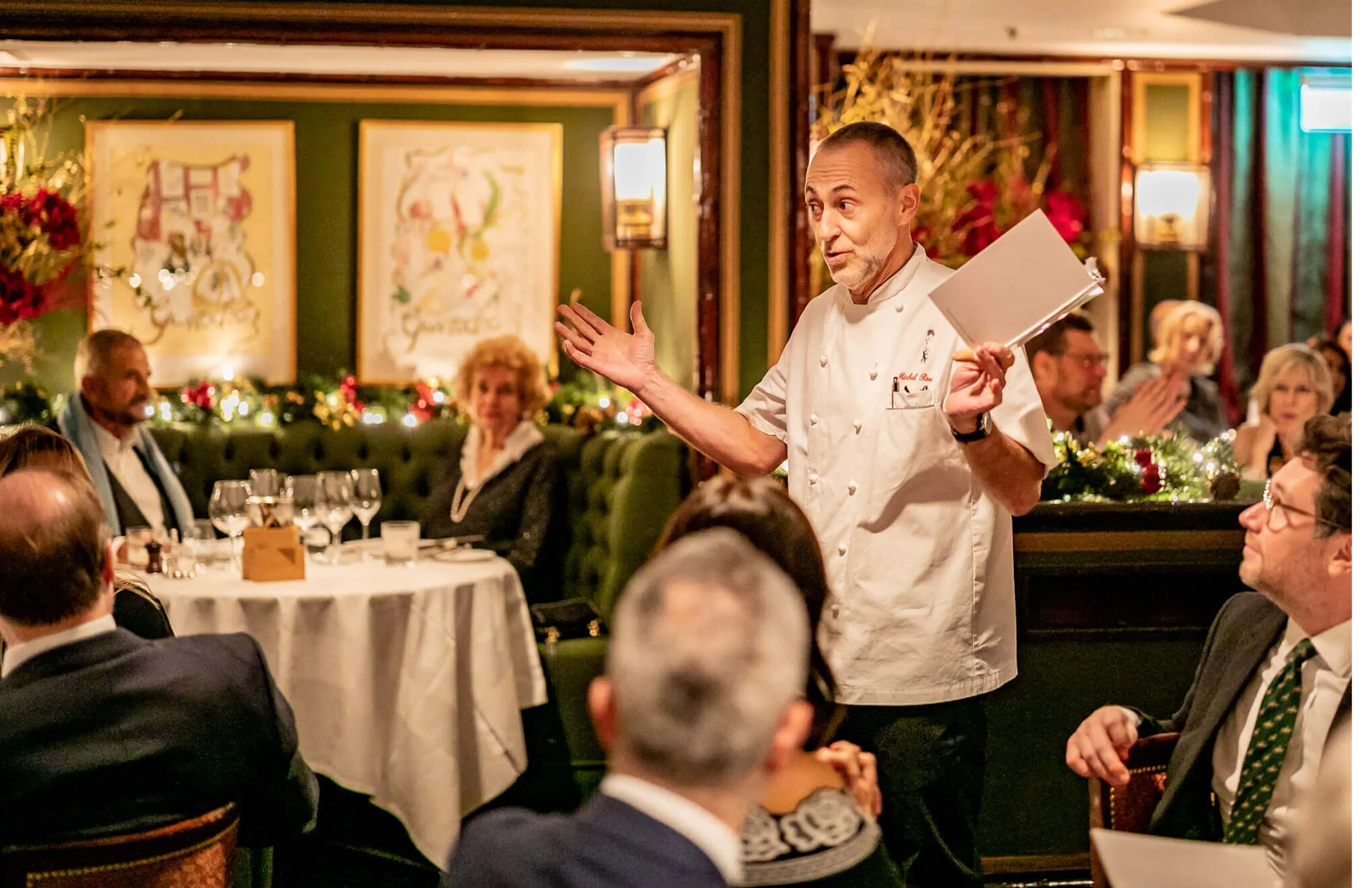 Michel Roux Jr talking to diners inside Le Gavroche