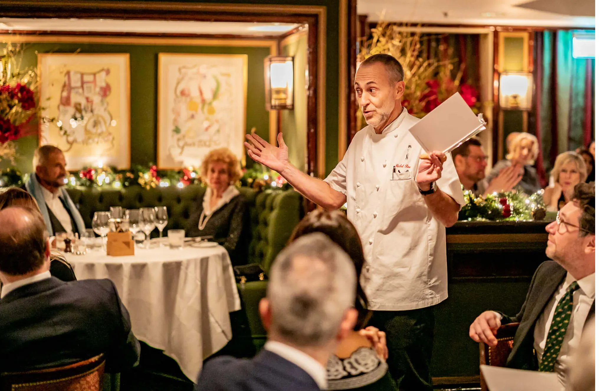 Michel Roux Jr talking to diners inside Le Gavroche