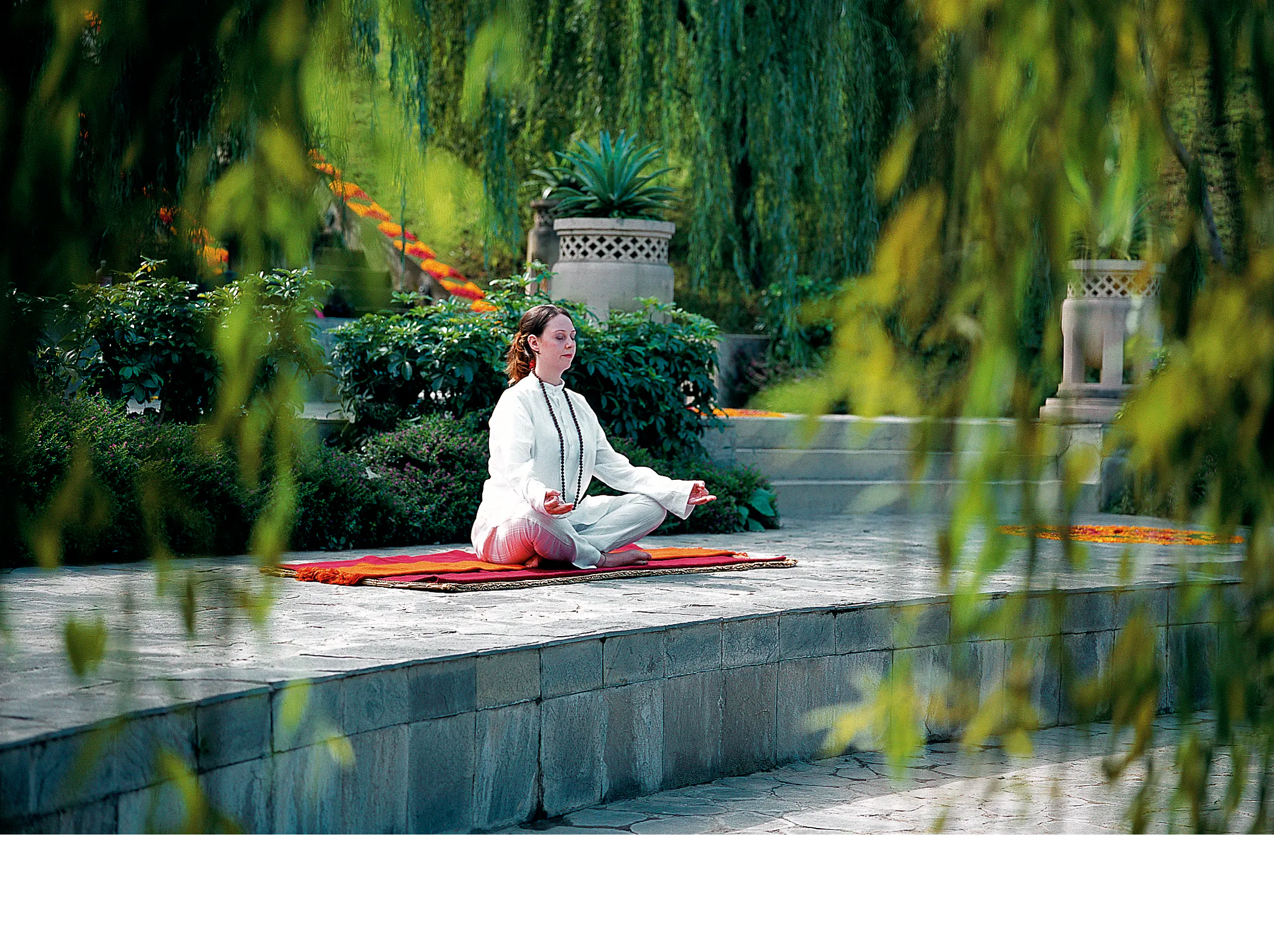 female meditating outside
