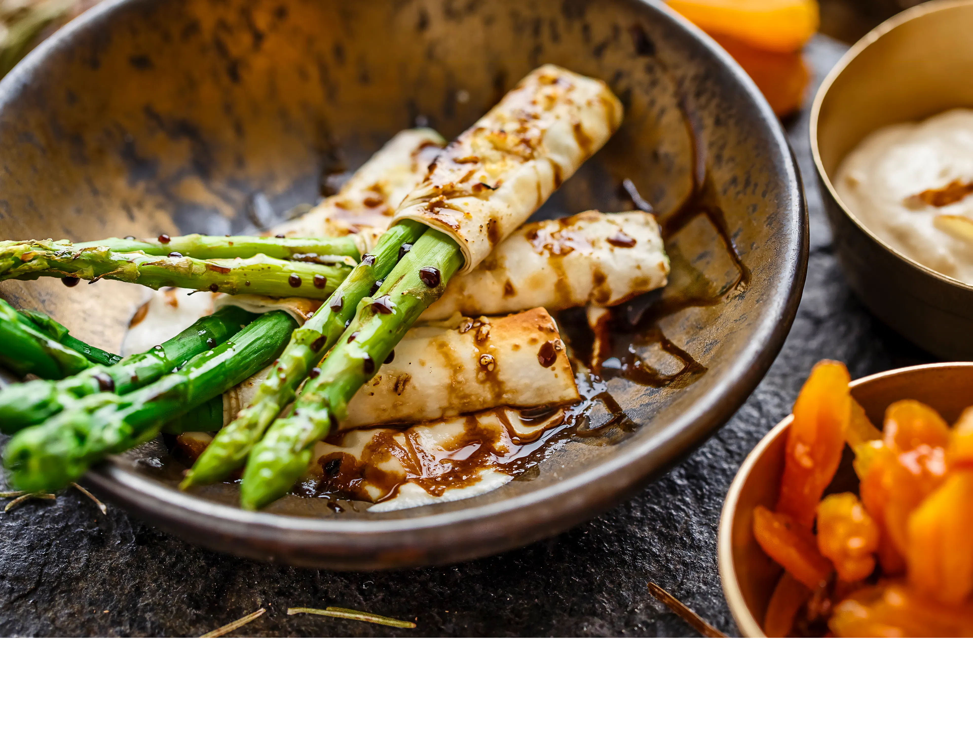 Plate of food baked Asparagus Salad