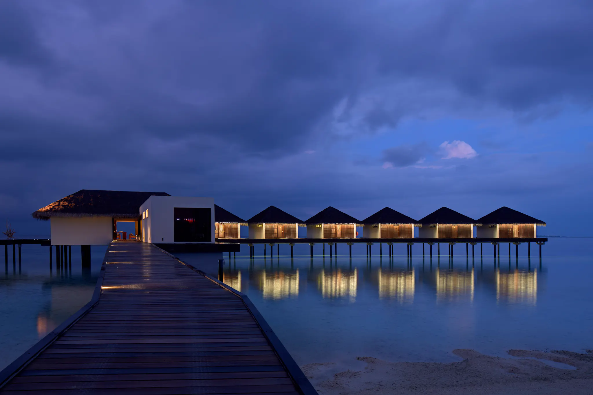 Exterior of the Spa buildings at night