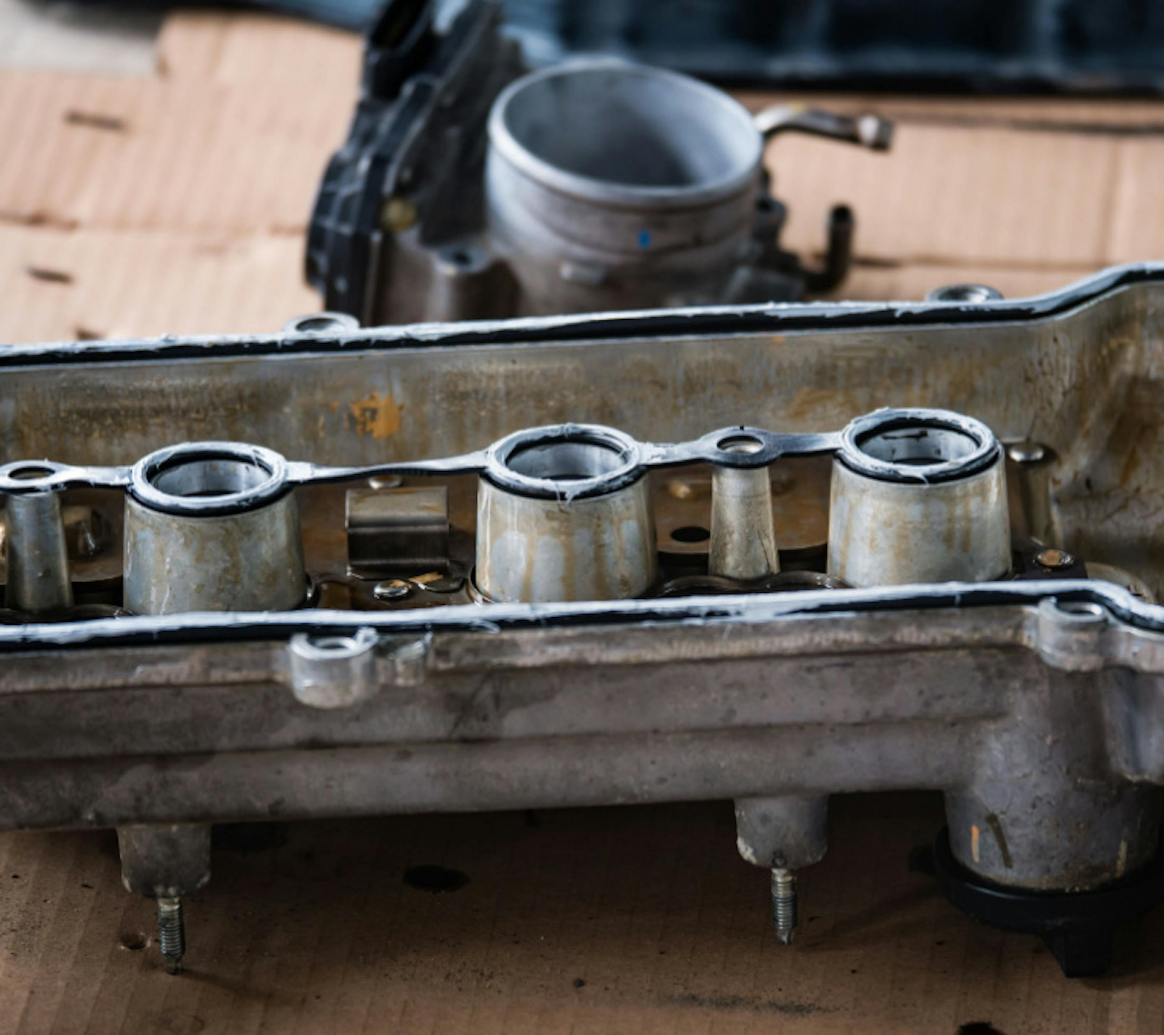 Rocker cover gasket in place on a cylinder head.