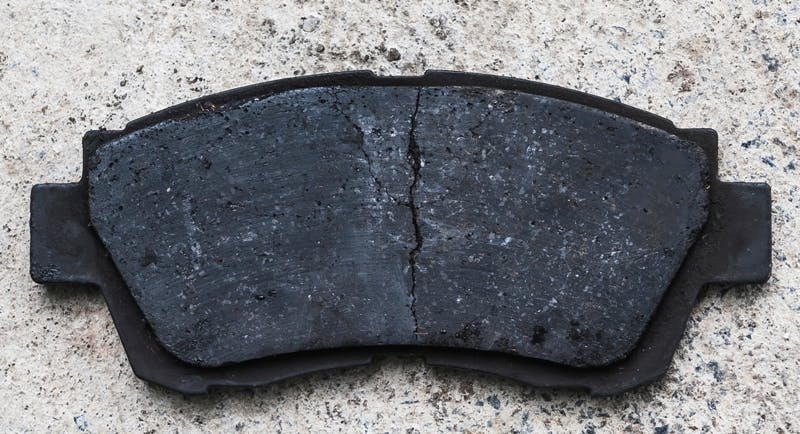Example of brake pad failure caused by severe overheating