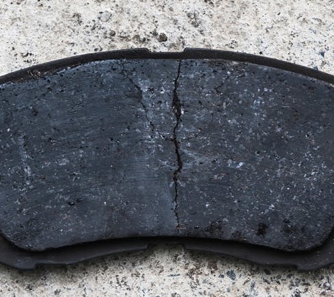 Example of brake pad failure caused by severe overheating