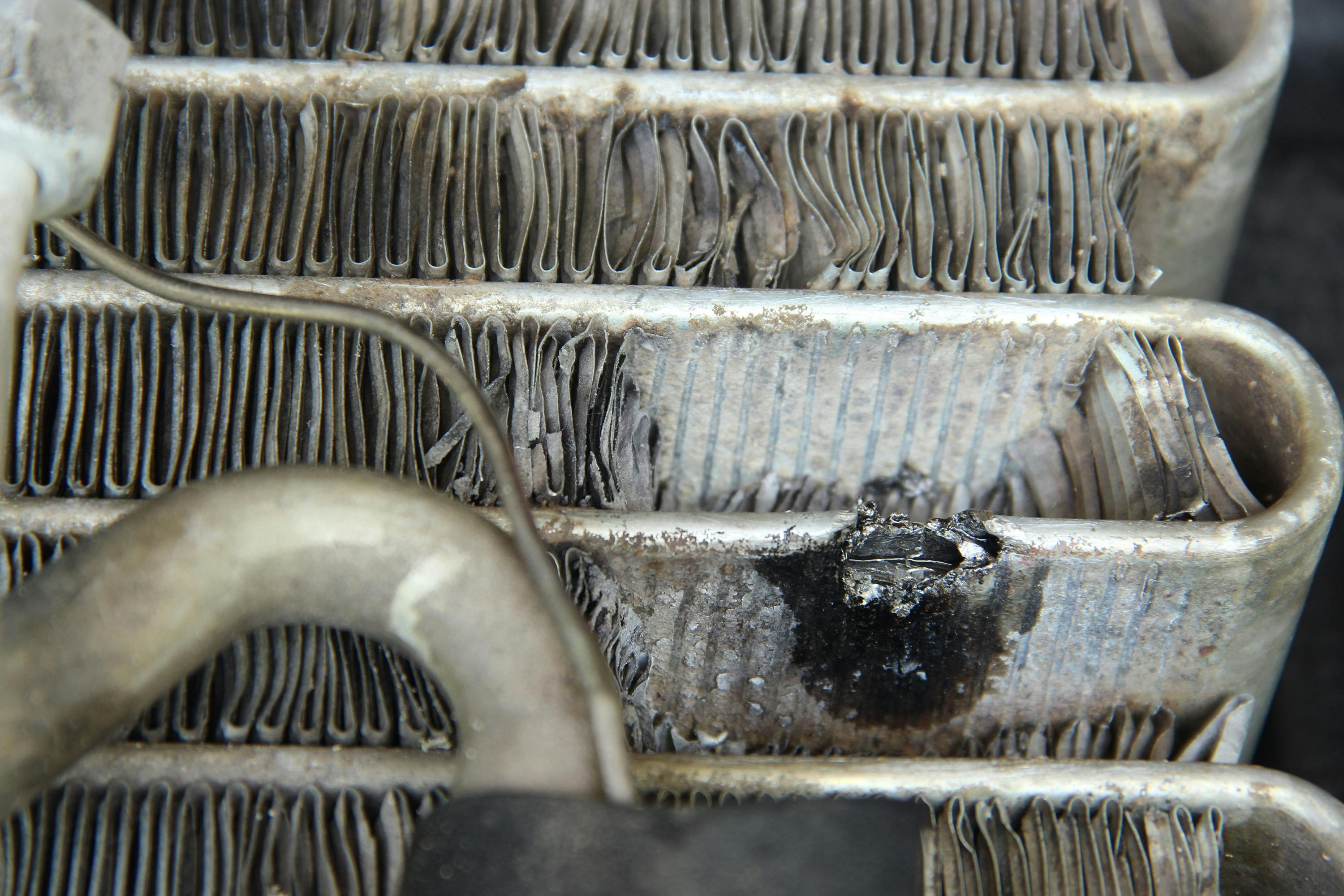A leaking evaporator from a car air-conditioning system