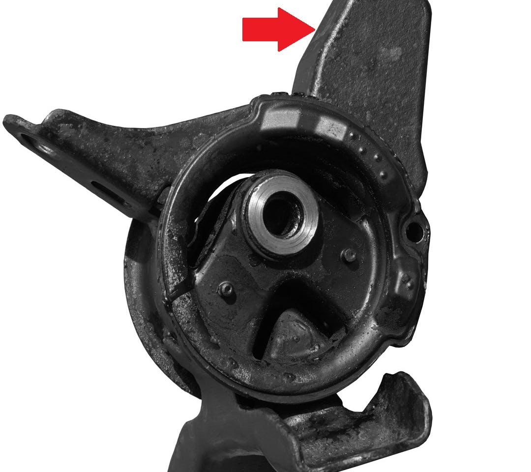 Image showing an example of an engine mount that incorporates a weight bias. 