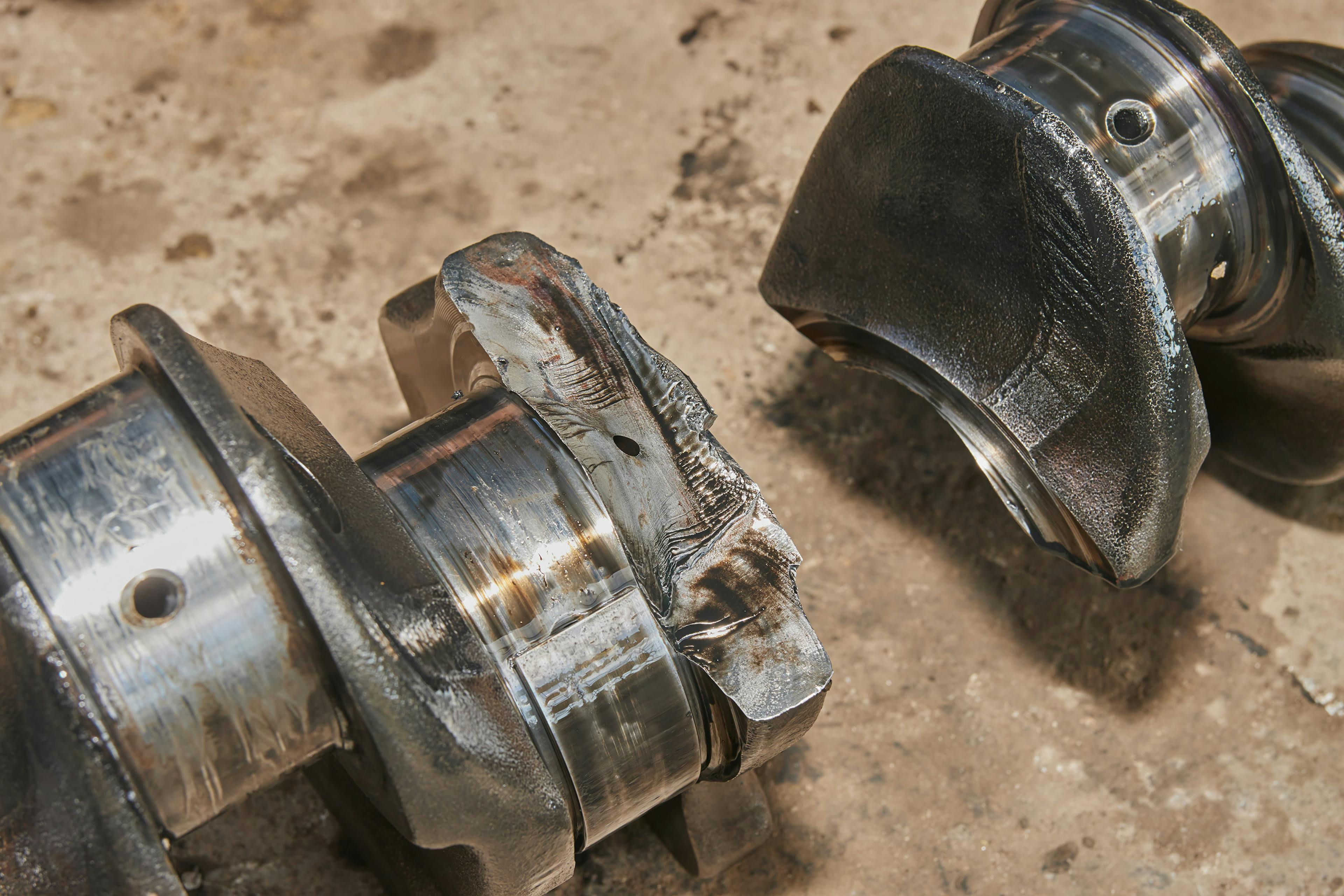 A engine crankshaft broken into two peices