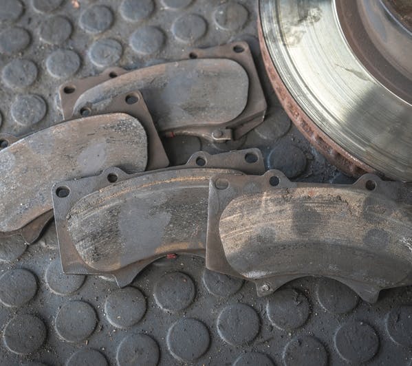 Example of unevenly worn brake pads
