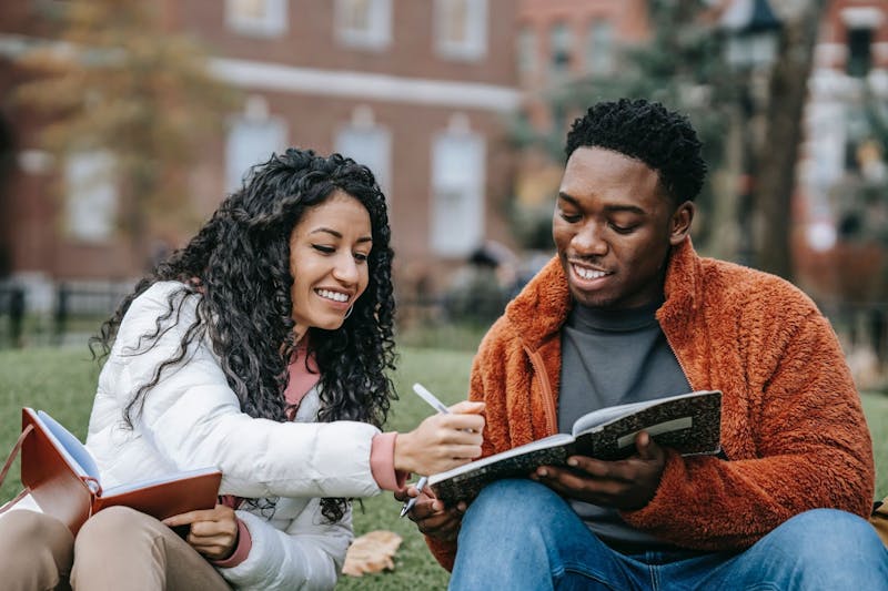 Students studying in quad