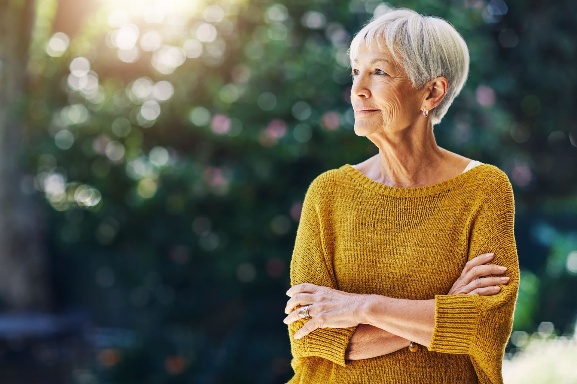 elderly woman thinking