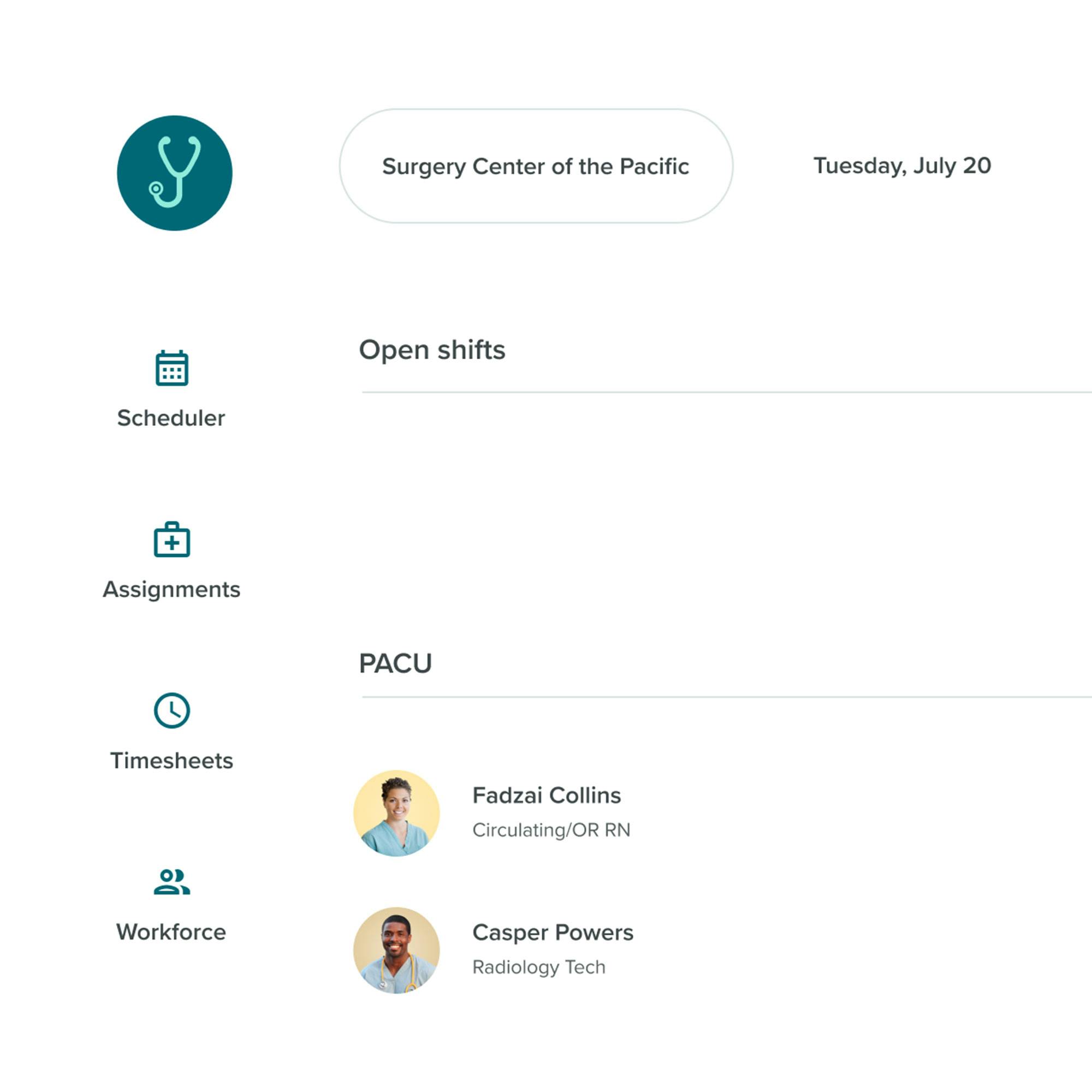 Scheduler view from Medely