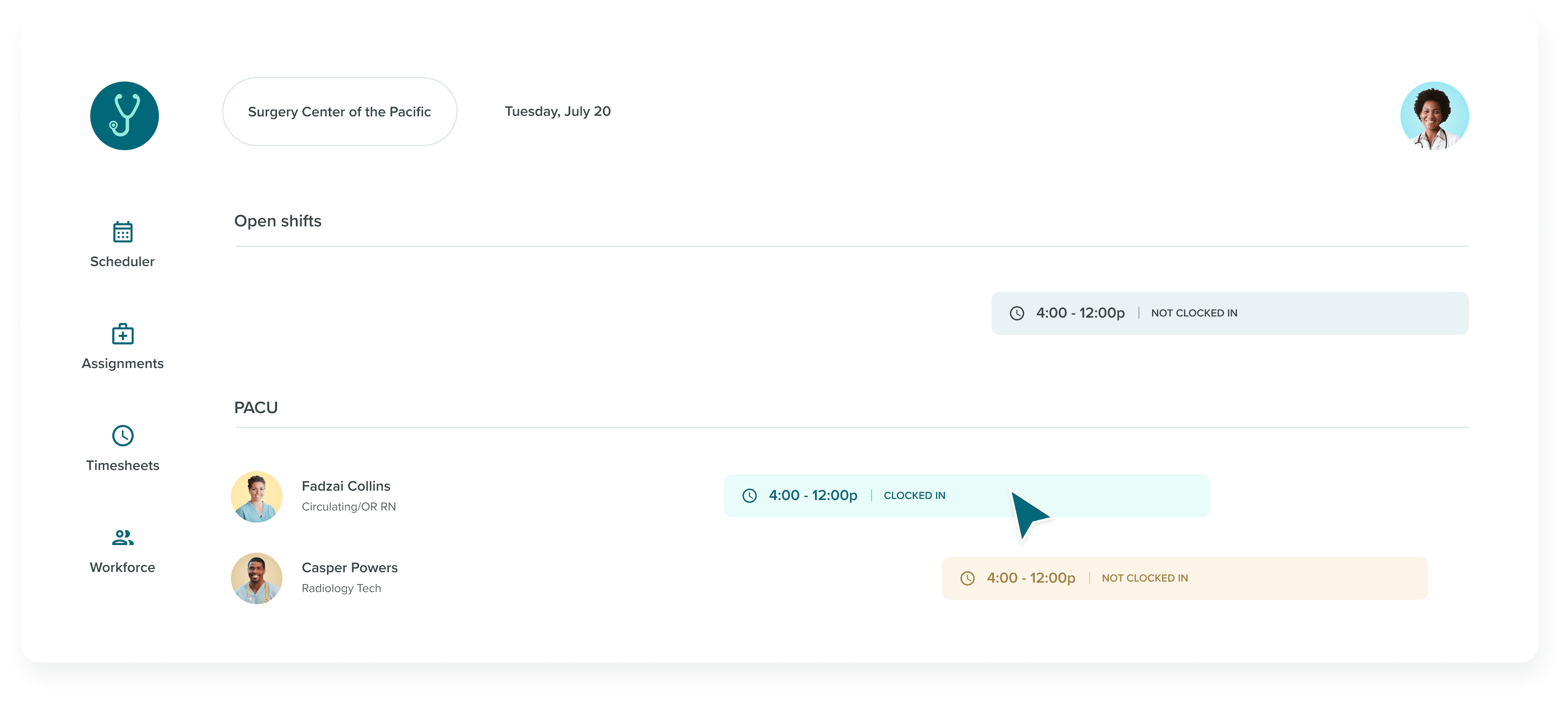 Scheduler view from Medely
