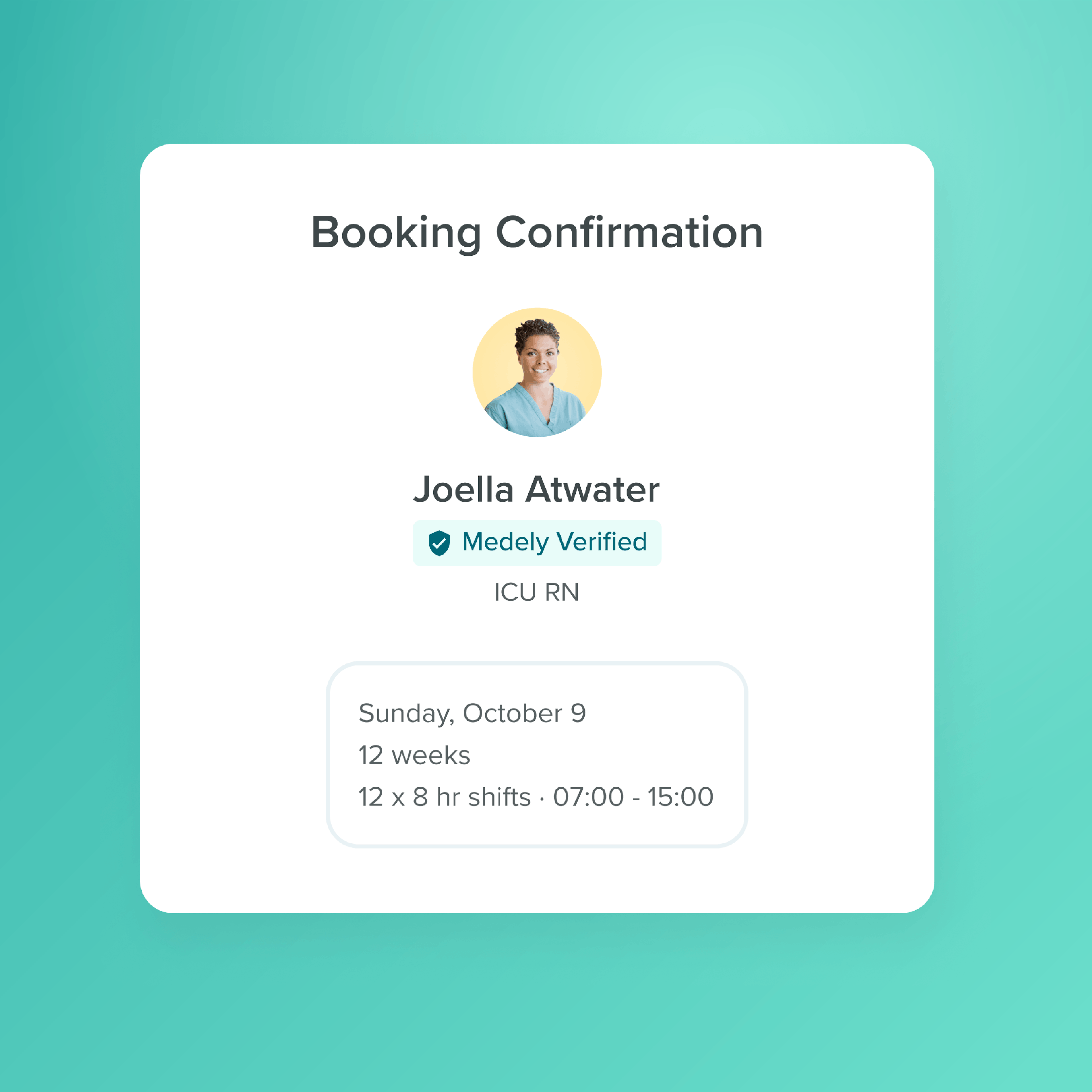 Booking confirmation from Medely