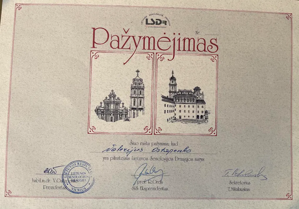 Lietuvos Senologijos draugijos (LSDr) nario pažymėjimas
