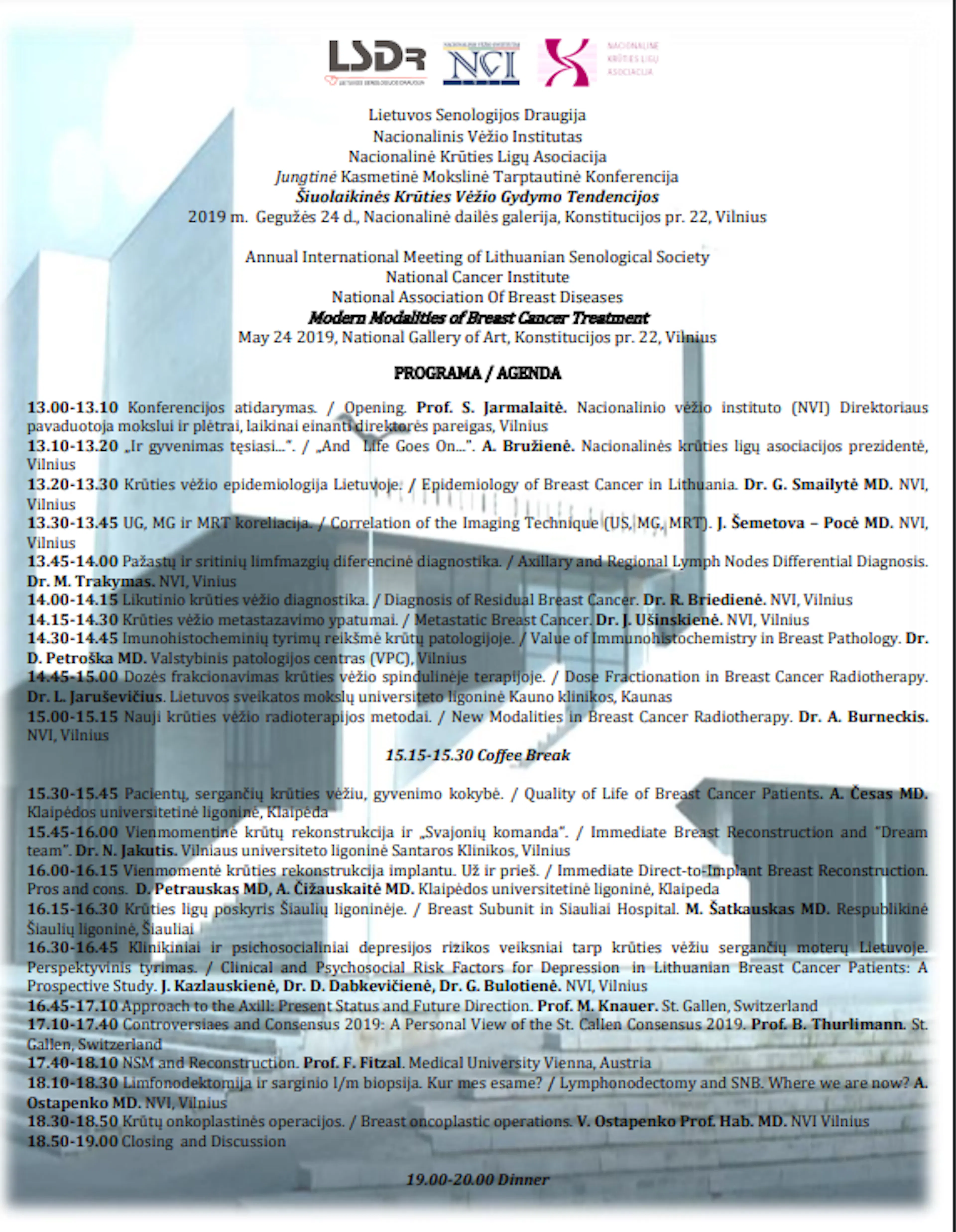 The Annual International Meeting of the Lithuanian Senological Society “Modern Modalities of Breast Cancer Treatment” programa