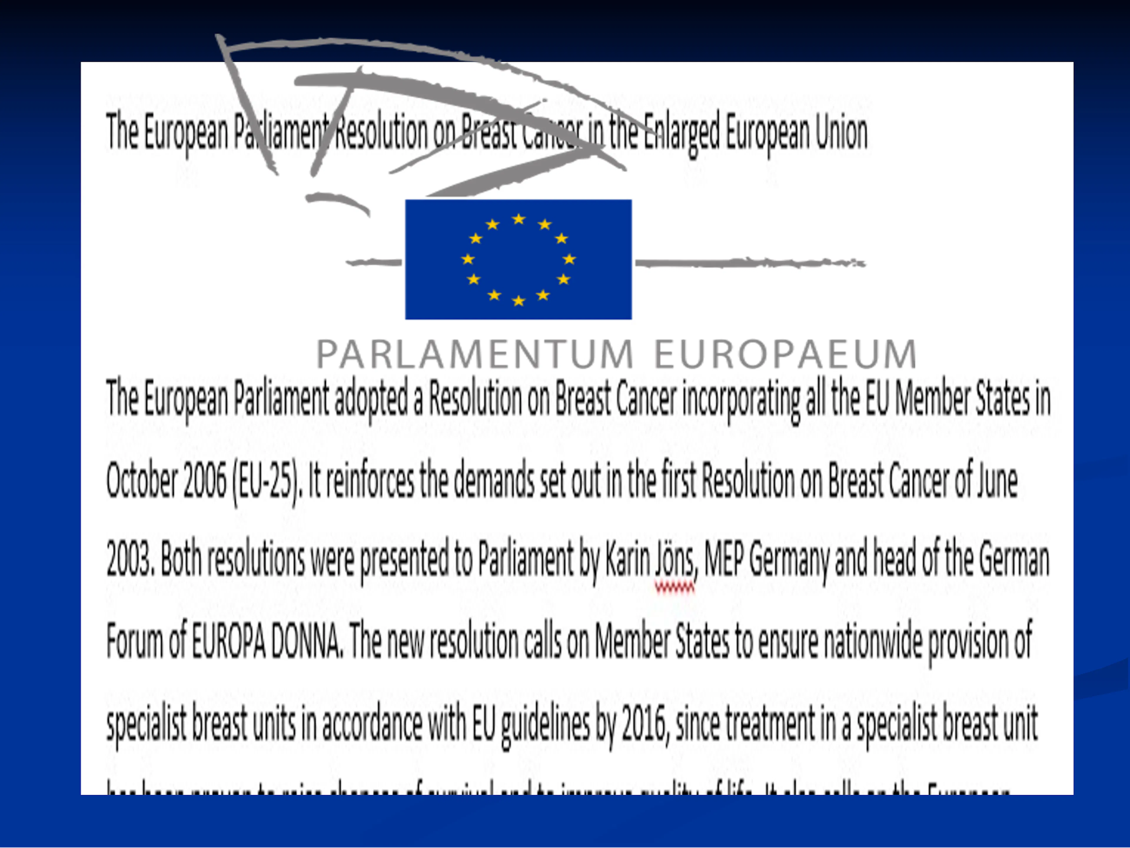 Europos Parlamento rezoliucijos (dėl krūties vėžio Europos Sąjungoje)