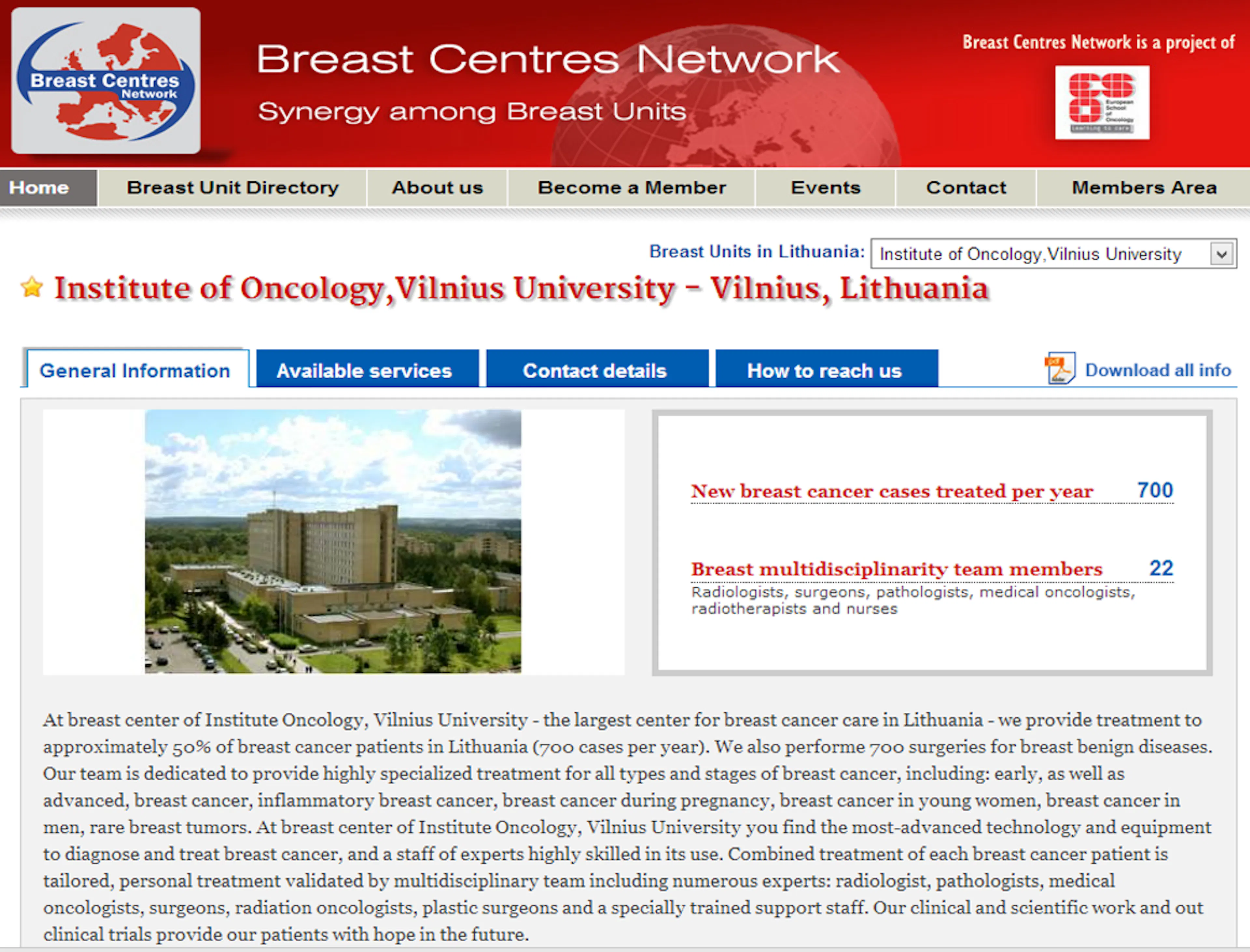 2013 m. VUOI krūties centras - tarptautiniame krūties centrų tinkle
