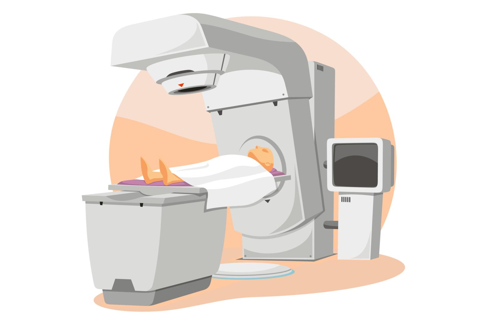 An illustration of a patient undergoing adaptive radiotherapy, which may be the future of cancer treatment.
