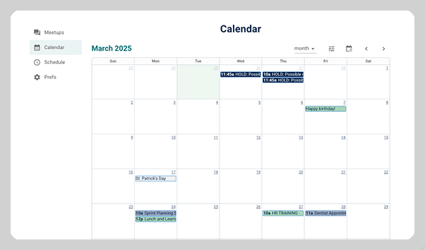 View your calendar from within Meetify.