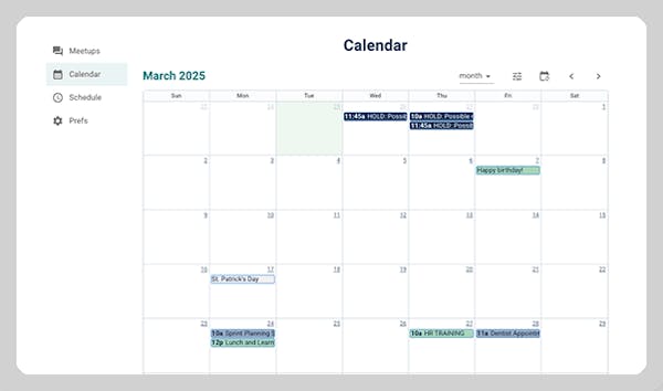 View your calendar from within Meetify.