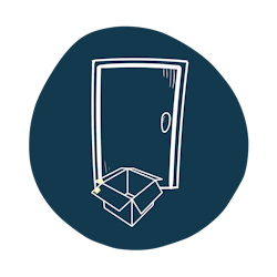 Icon Blauer Hintergrund mit Tür und Paket